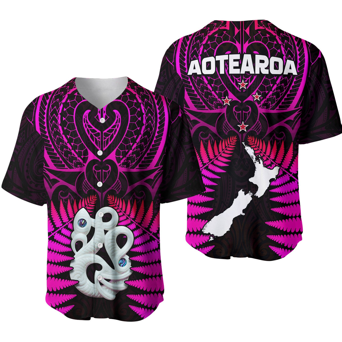 Aotearoa Fern Baseball Jersey New Zealand Hei Tiki Purple Style LT13 - Wonder Print Shop