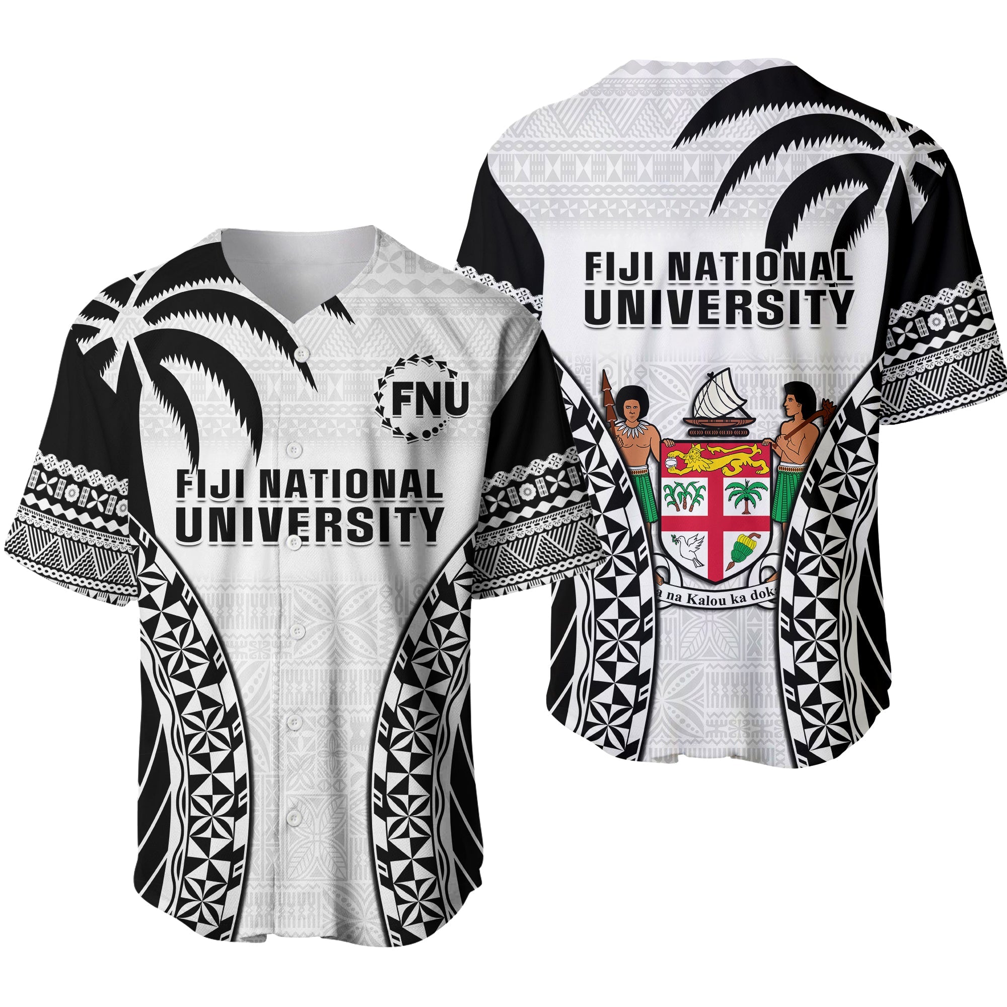 Fiji University Baseball Jersey National Fijian Tapa Pattern White Ver.01 - Wonder Print Shop
