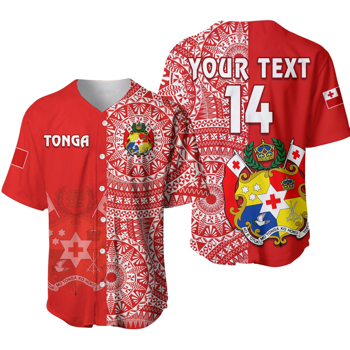 Custom Text And Number Tonga Baseball Jersey Tongan Coat Of Arms Ngatu Pattern - Wonder Print Shop