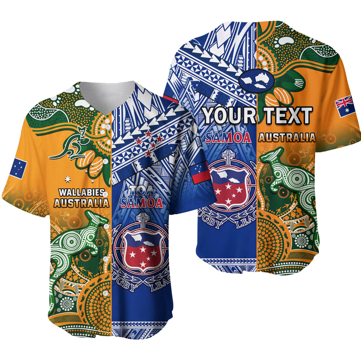 (Custom Personalised) Australia Wallabies And Toa Samoa Rugby Baseball Jersey Aboriginal Mix Polynesian Ver.02 - Wonder Print Shop