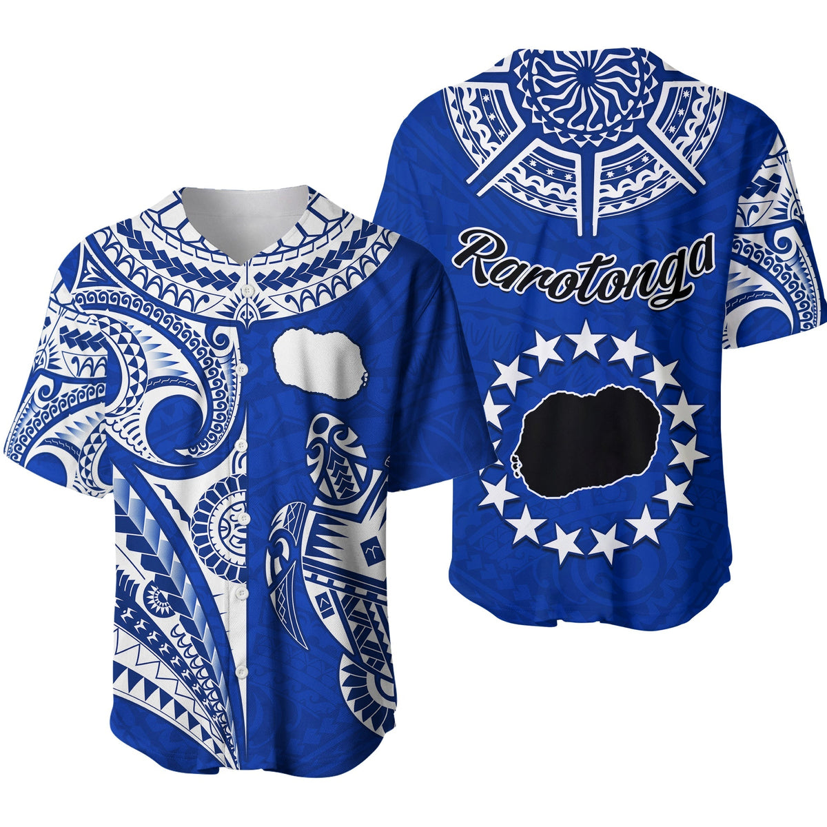 Rarotonga Cook Islands Baseball Jersey Turtle and Map Style Blue LT13 - Wonder Print Shop