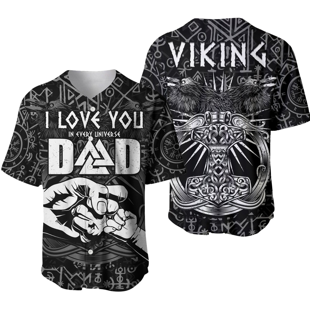 Viking Dad Baseball Jersey Happy Fathers Day Style Runes and Mjolnir Ver.01 LT13 - Wonder Print Shop