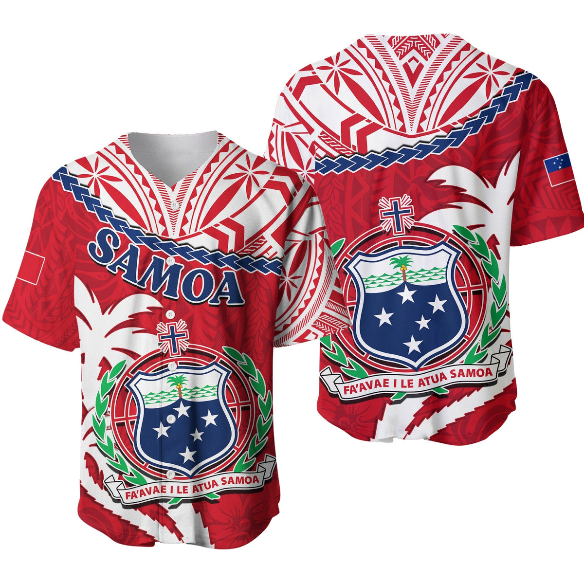 Samoa Baseball Jersey Samoan Coat Of Arms With Coconut Red Style - Wonder Print Shop