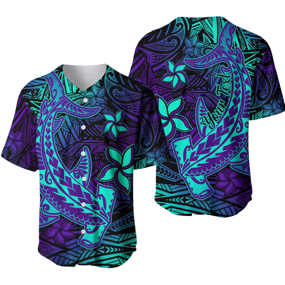 Custom Personalised Polynesian Baseball Jersey Purple Paradise Hawaiian Tribal Hammerhead Shark - Wonder Print Shop