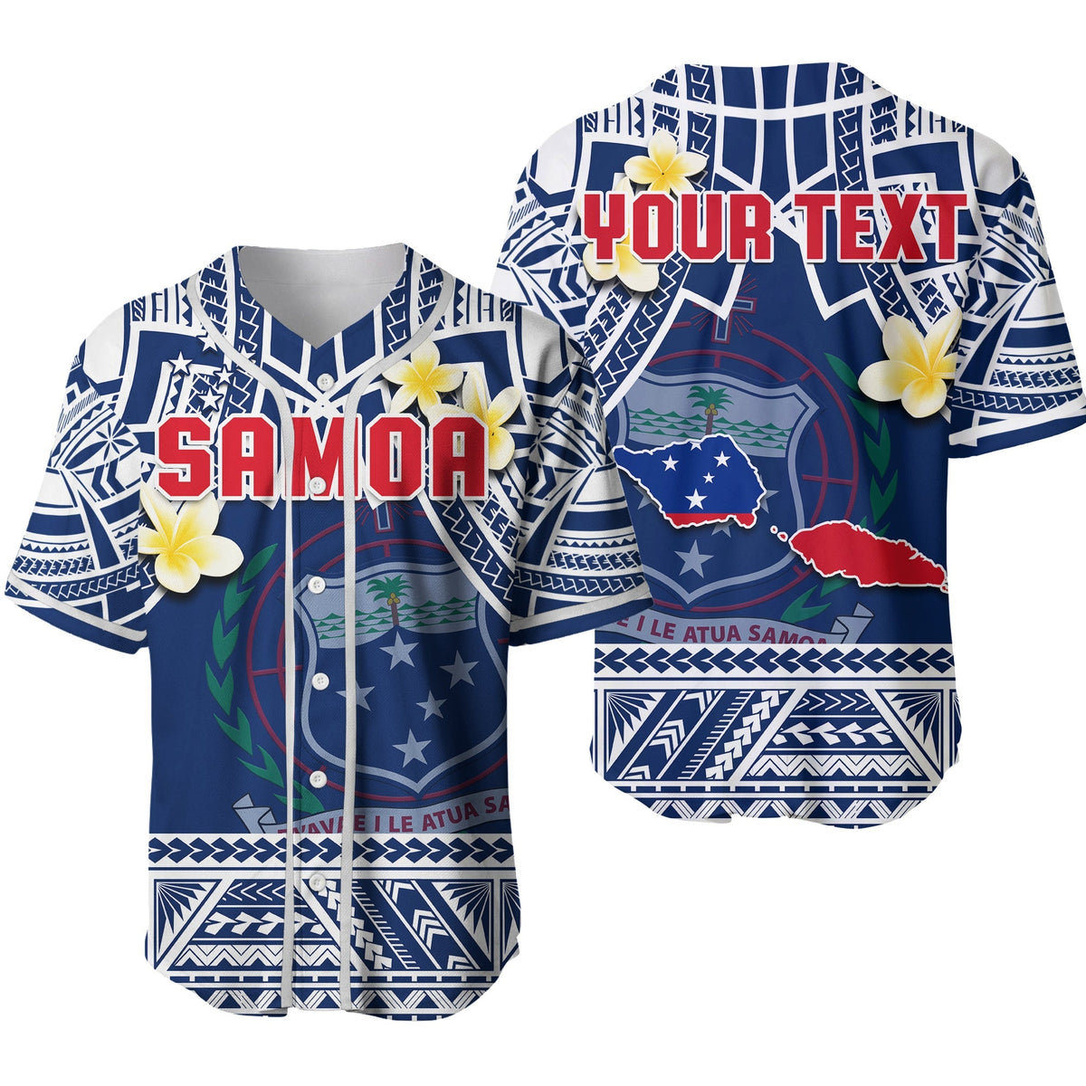Custom Personalised Samoa Baseball Jersey Samoan Plumeria Flowers Mix Polynesian Pattern 02 - Wonder Print Shop