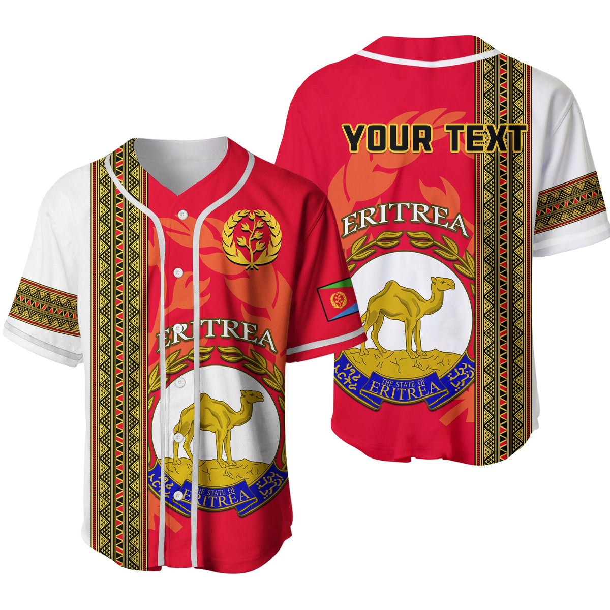 (Custom Personalised) Eritrea Baseball Jersey African Pattern Happy Independence Day Version White Ver.02 - Wonder Print Shop