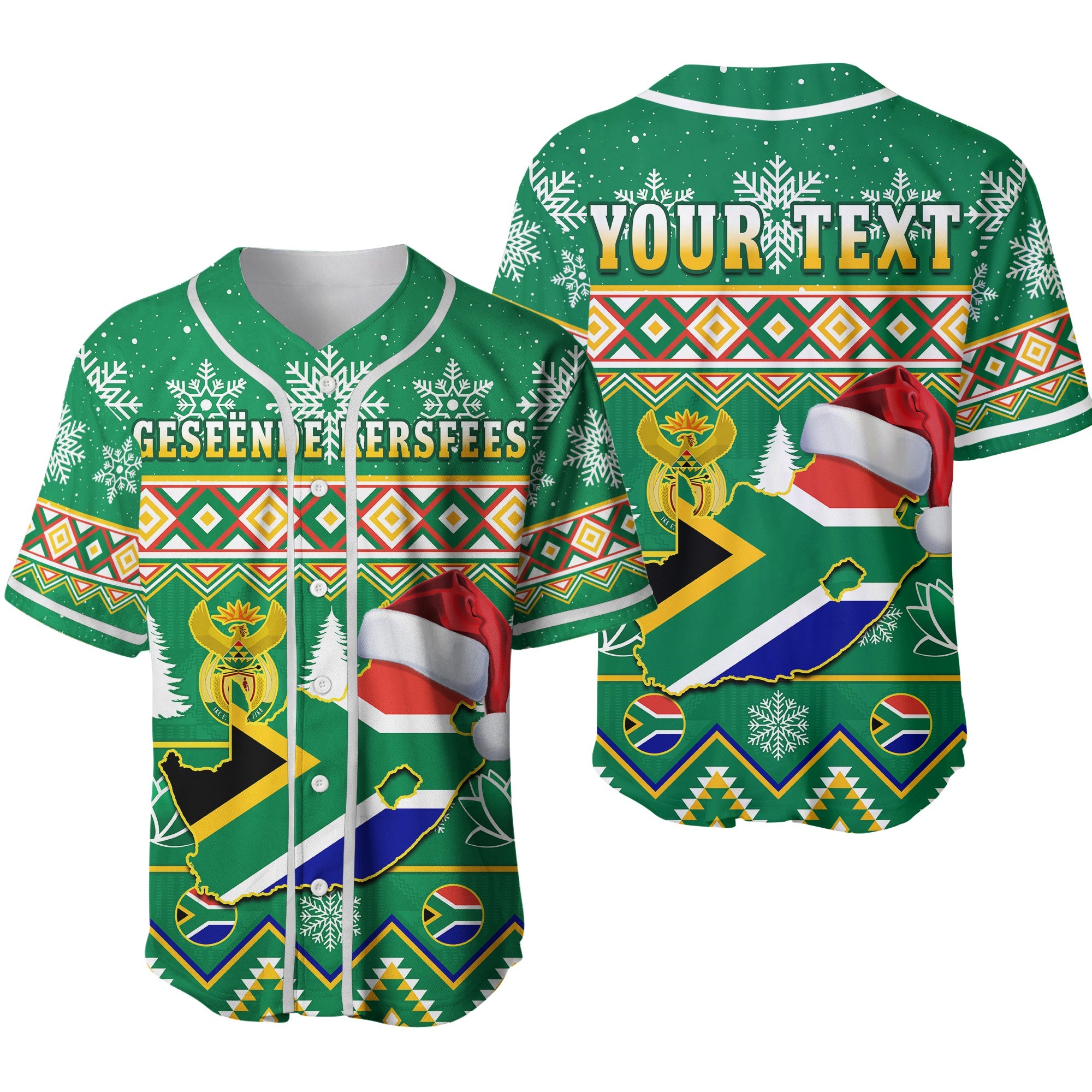 (Custom Personalised) South Africa Christmas Baseball Jersey King Protea Geseende Kersfees Ver.02 - Wonder Print Shop