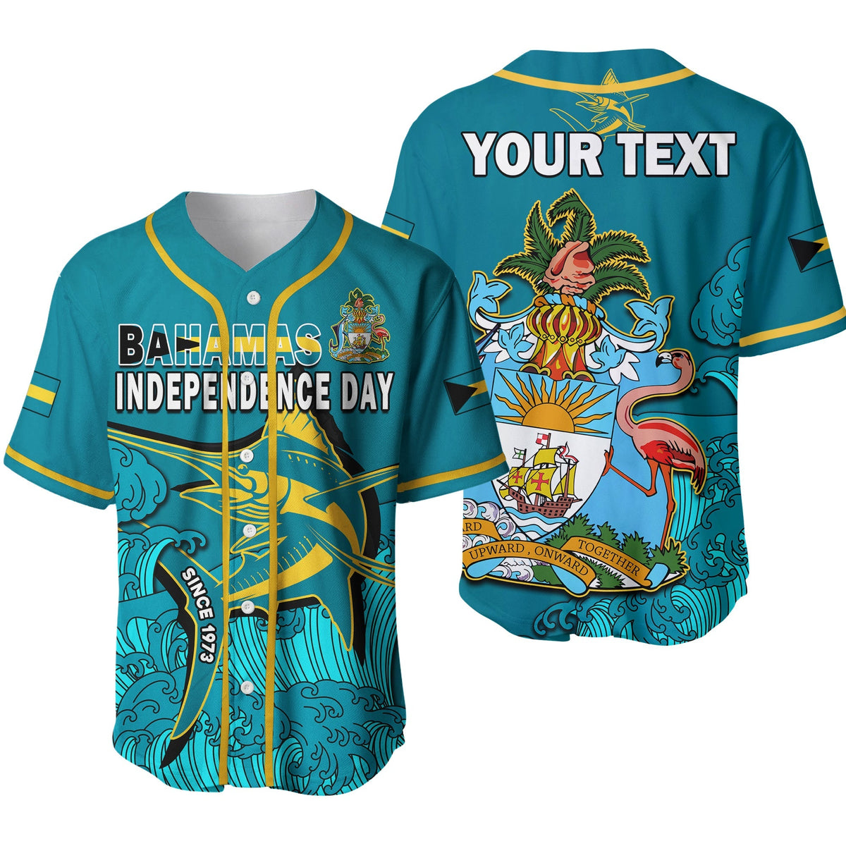 (Custom Personalised) Bahamas Independence Day Baseball Jersey Blue Marlin Since 1973 Style Ver.02 - Wonder Print Shop