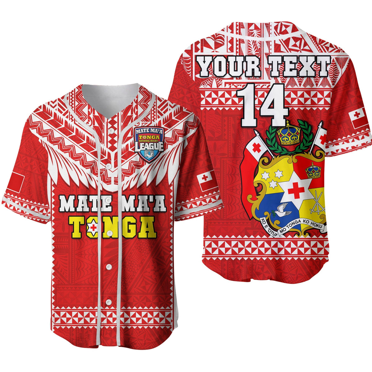 Custom Text And Number Tonga Rugby Baseball Jersey Mate Maa Tonga Pacific Ngatu White Ver.02 - Wonder Print Shop