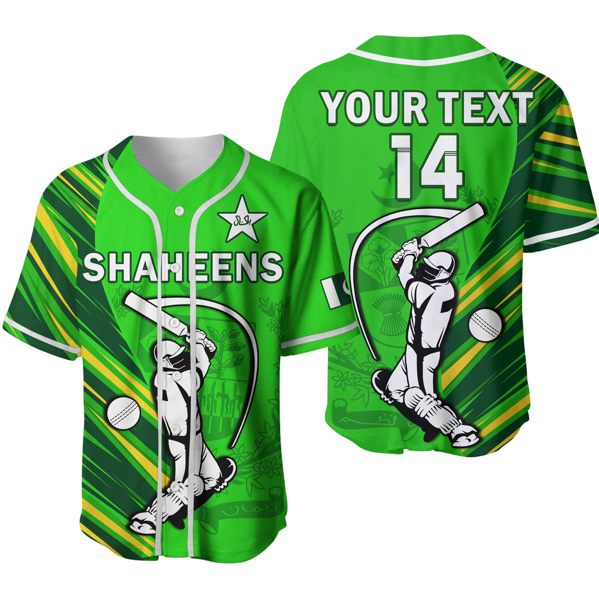 (Custom Text And Number) Pakistan Cricket Baseball Jersey Go Shaheens Simple Style Ver.02 - Wonder Print Shop