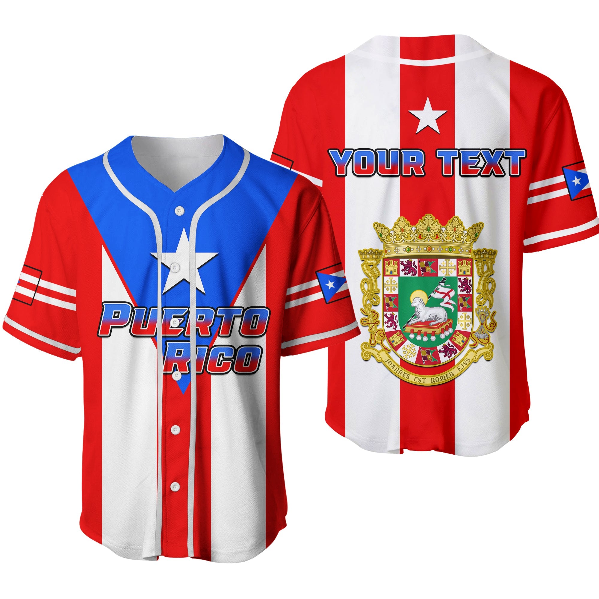(Custom Personalised) Puerto Rico Baseball Jersey Coat Of Arms Mix Flag Ver.02 - Wonder Print Shop