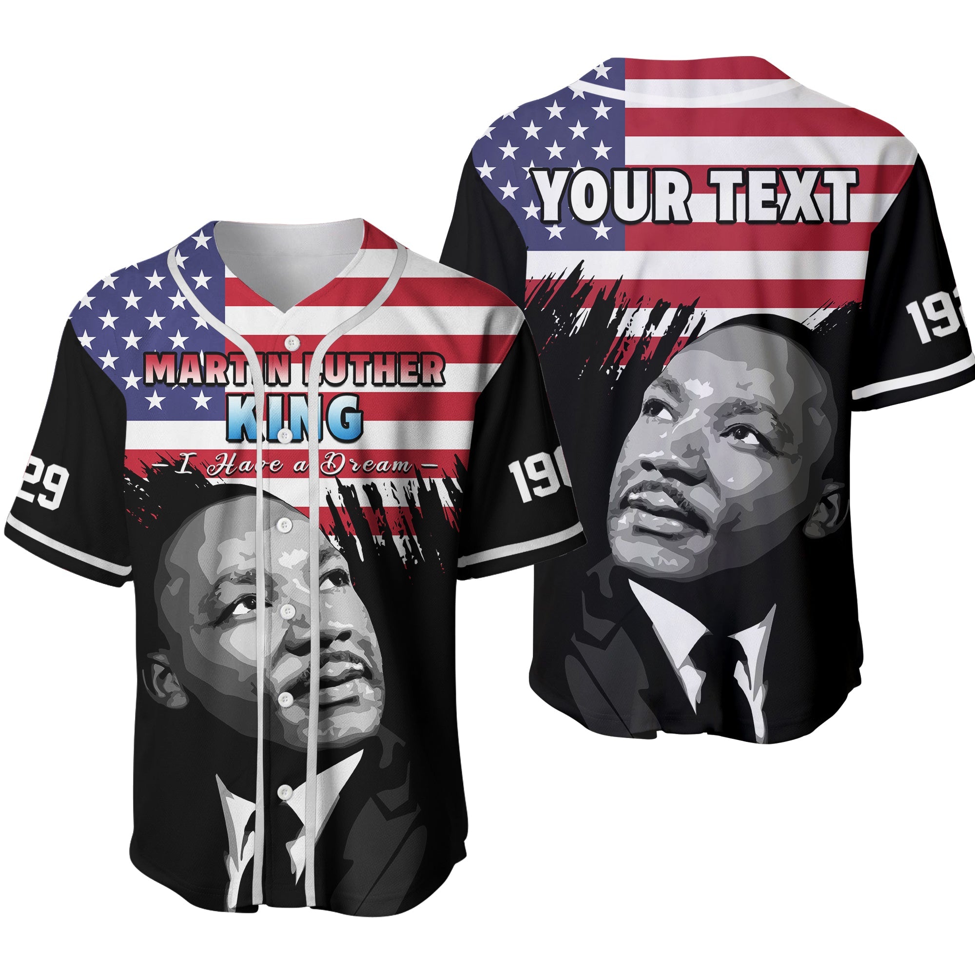 (Custom Personalised) United States Baseball Jersey United States Happy MLK Day Flag Grunge Style Ver.02 - Wonder Print Shop