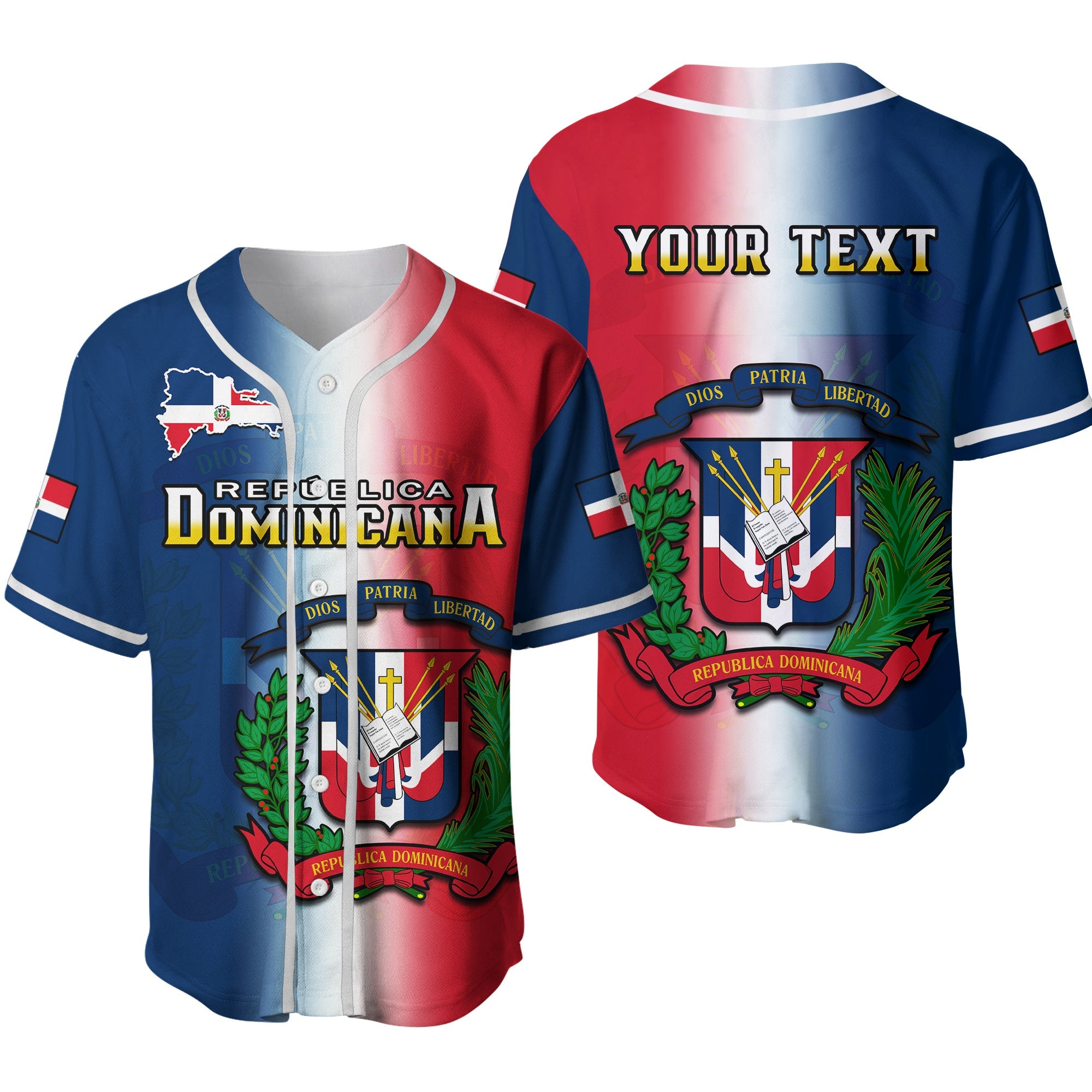 (Custom Personalised) Dominican Republic Baseball Jersey Dominicana Coat Of Arms Gradient Style Ver.02 - Wonder Print Shop