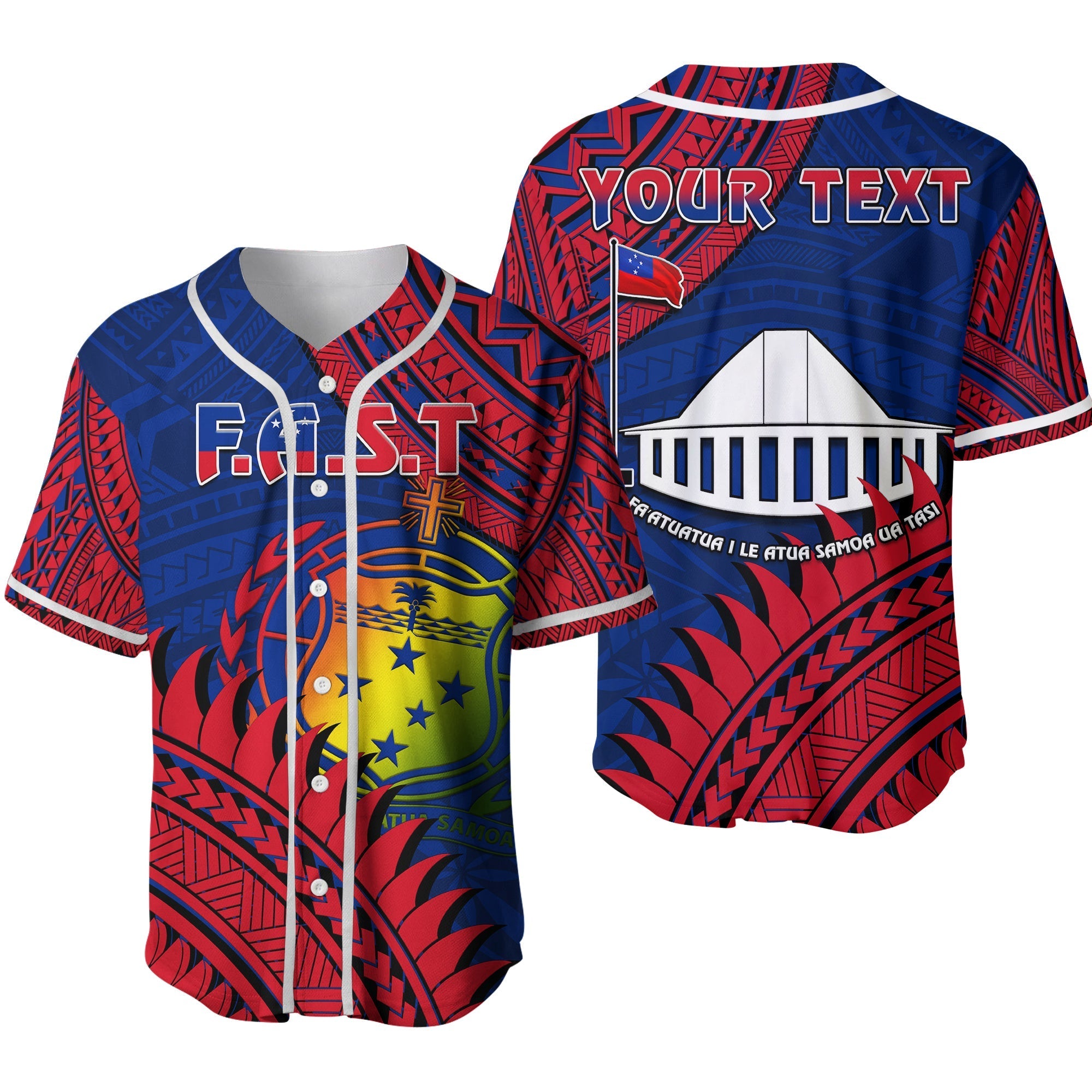Custom Personalised F.A.S.T Samoa Baseball Jersey Samoan Coat Of Arms Polynesian Pattern Ver.02 - Wonder Print Shop