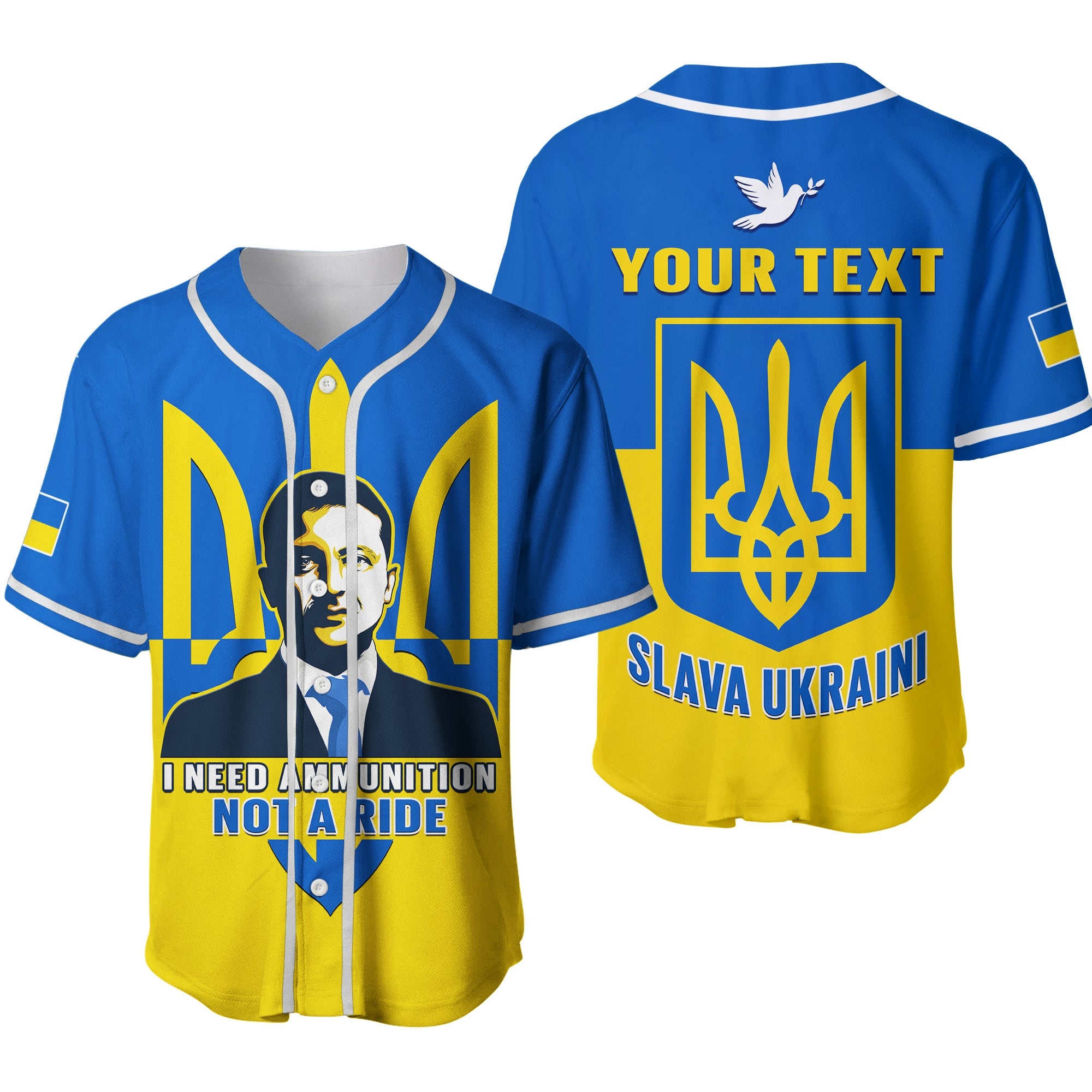 Custom Personalised Ukraine Baseball Jersey Ukraine Gold Trident Slava Ukraini Blue Ver.02 - Wonder Print Shop