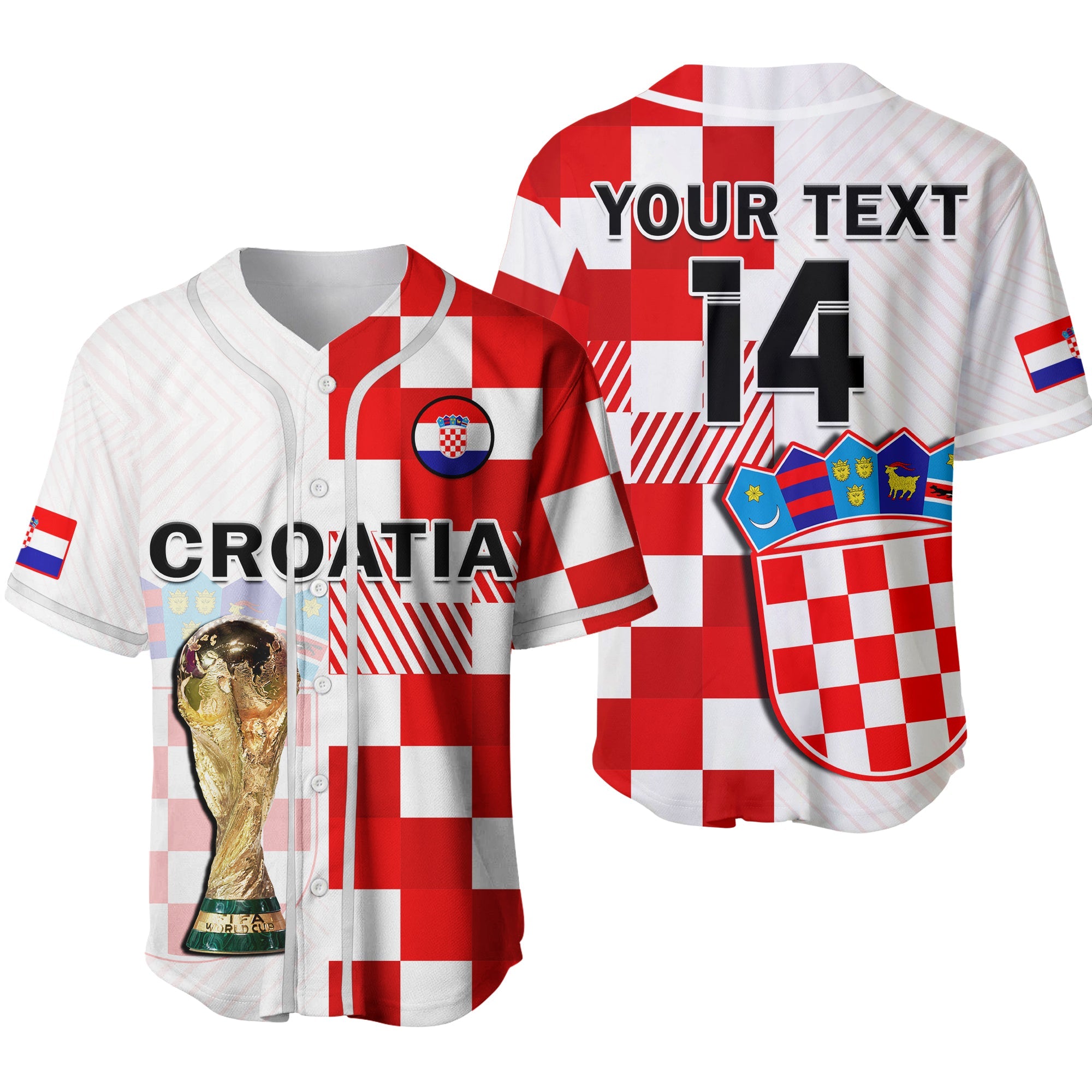 (Custom Text And Number) Croatia Football Baseball Jersey Hrvatska Checkerboard Champions WC 2022 Ver.02 - Wonder Print Shop