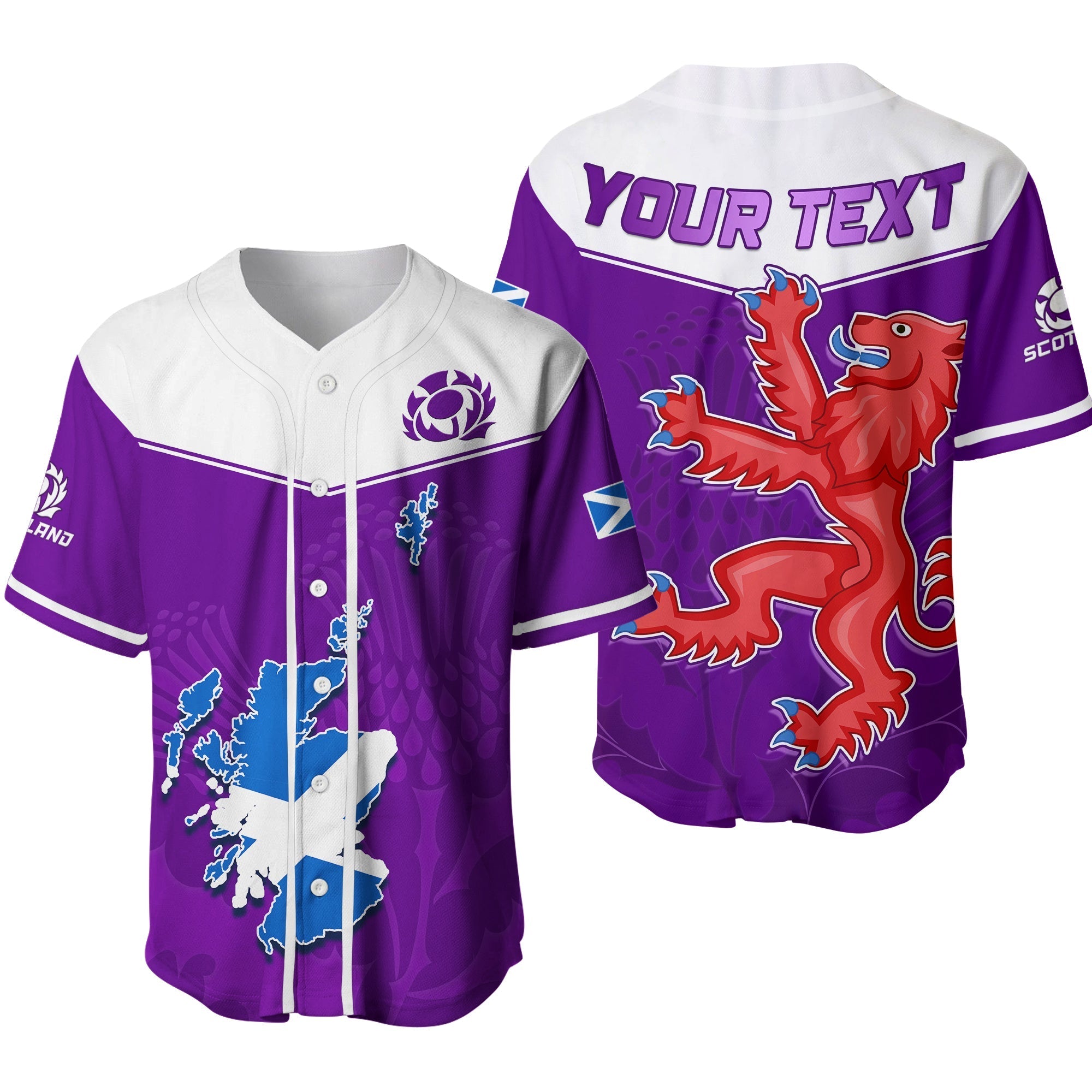 (Custom Personalised) Scottish Rugby Baseball Jersey Map Of Scotland Thistle Purple Version 02 - Wonder Print Shop