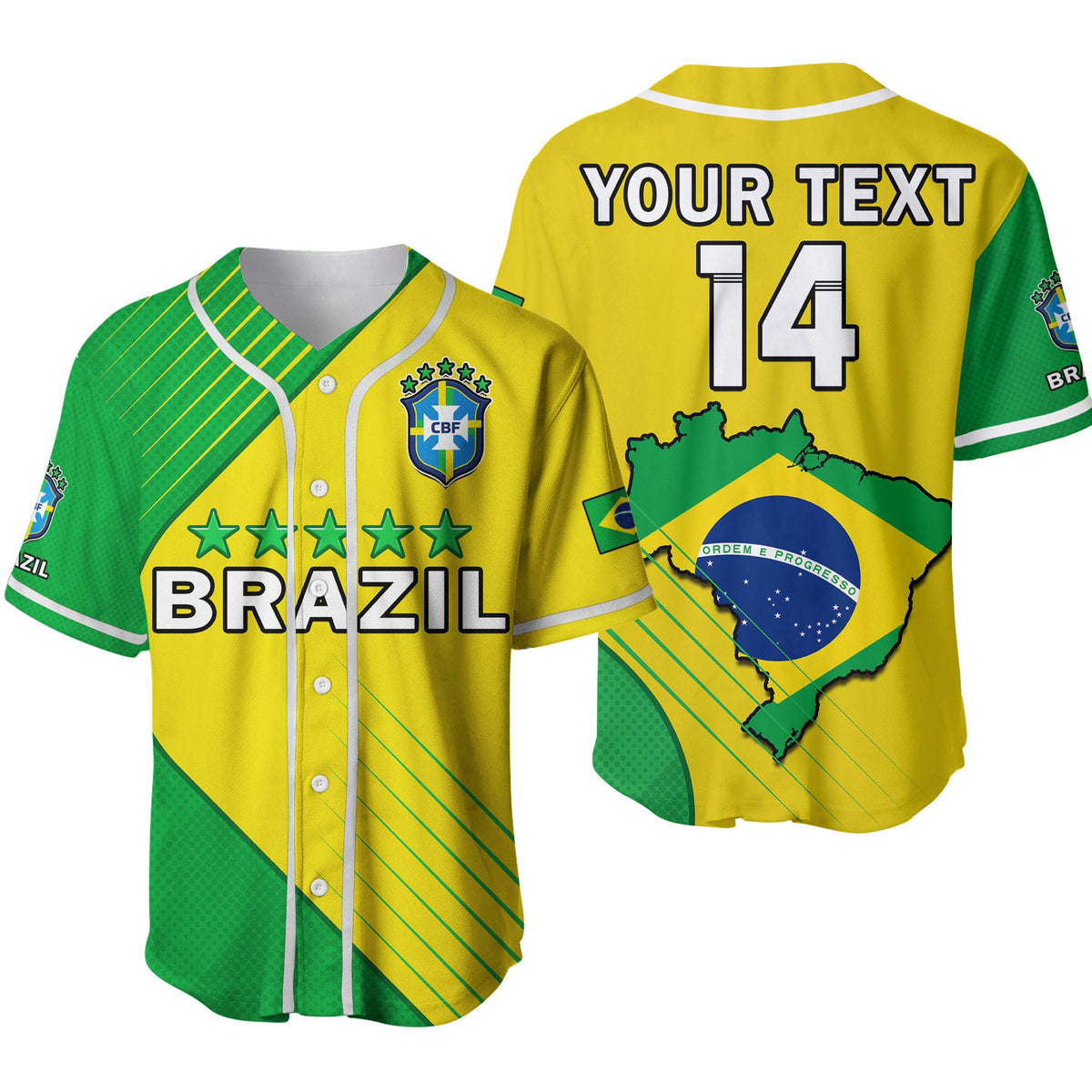 (Custom Text And Number) Brazil Football Baseball Jersey Brasil Map Come On Canarinho Sporty Style Ver.02 - Wonder Print Shop