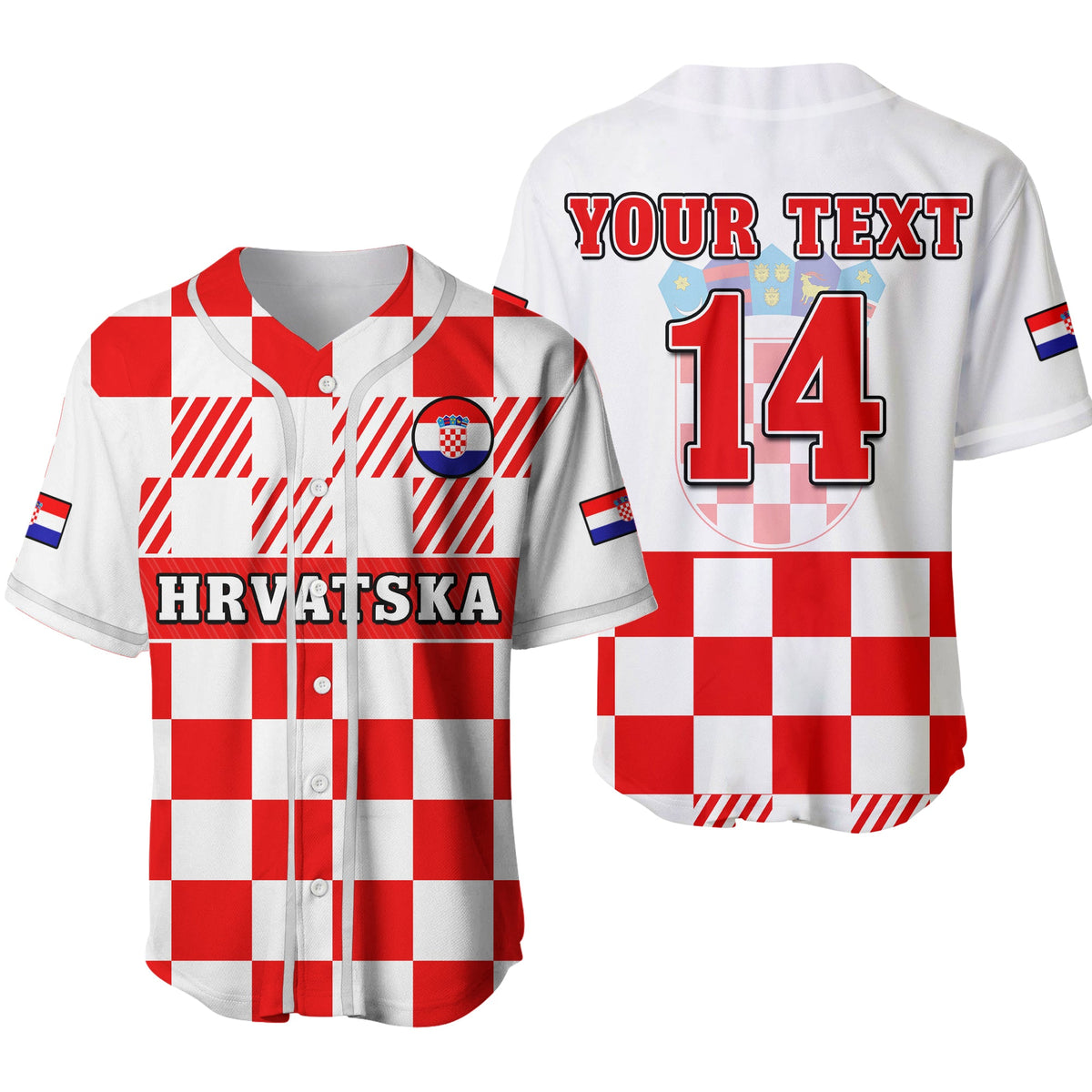 (Custom Text And Number) Croatia Football Baseball Jersey Hrvatska Checkerboard Red Version Ver.02 - Wonder Print Shop