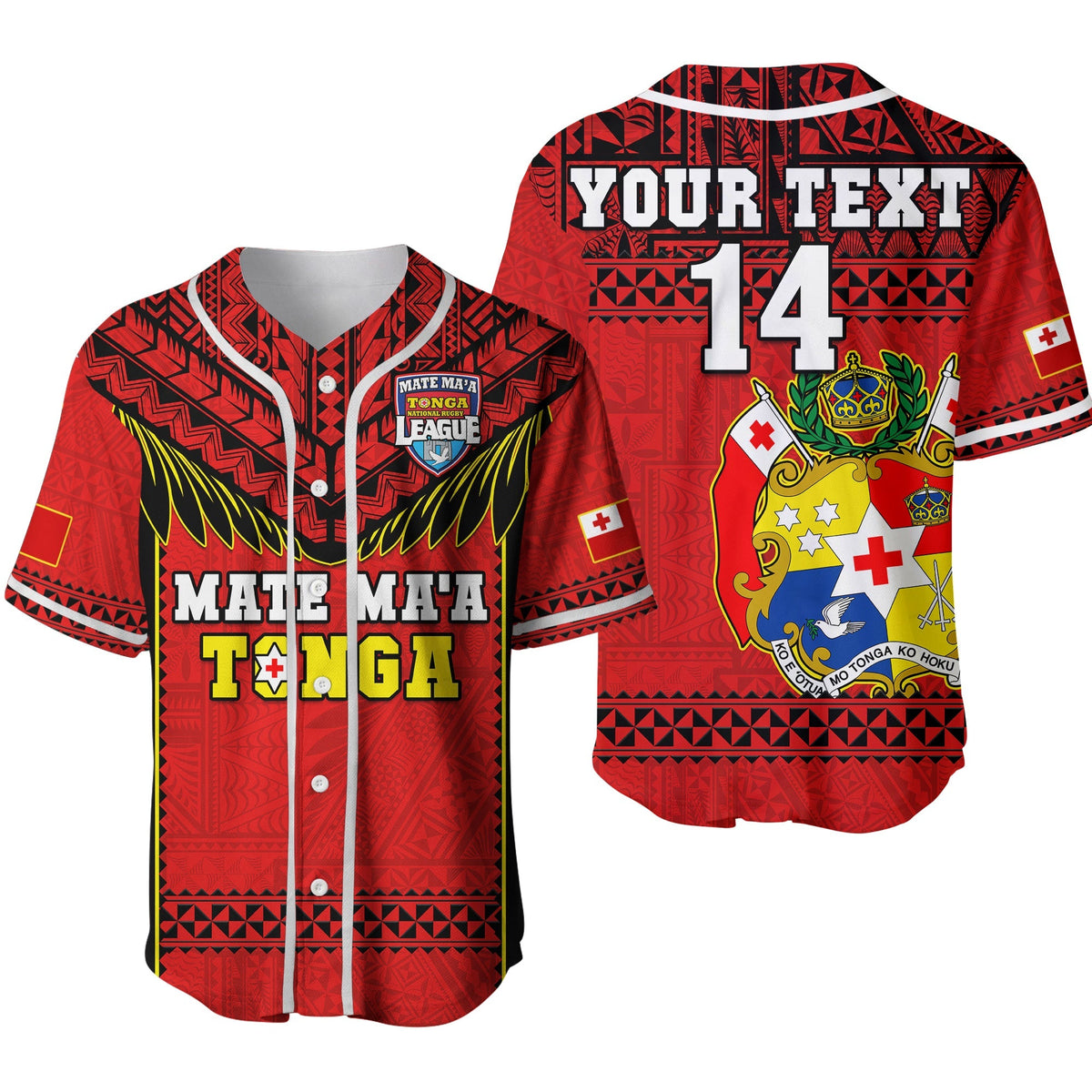 Custom Text And Number Tonga Rugby Baseball Jersey Mate Maa Tonga Pacific Ngatu Black Ver.02 - Wonder Print Shop