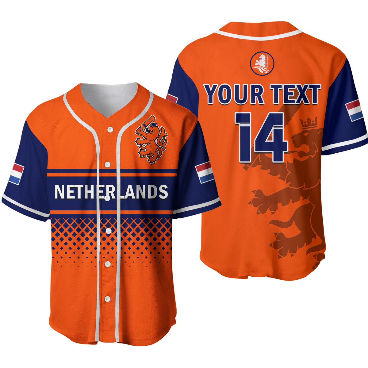 (Custom Text And Number) Netherlands Cricket Baseball Jersey ODI Simple Orange Style Ver.02 - Wonder Print Shop