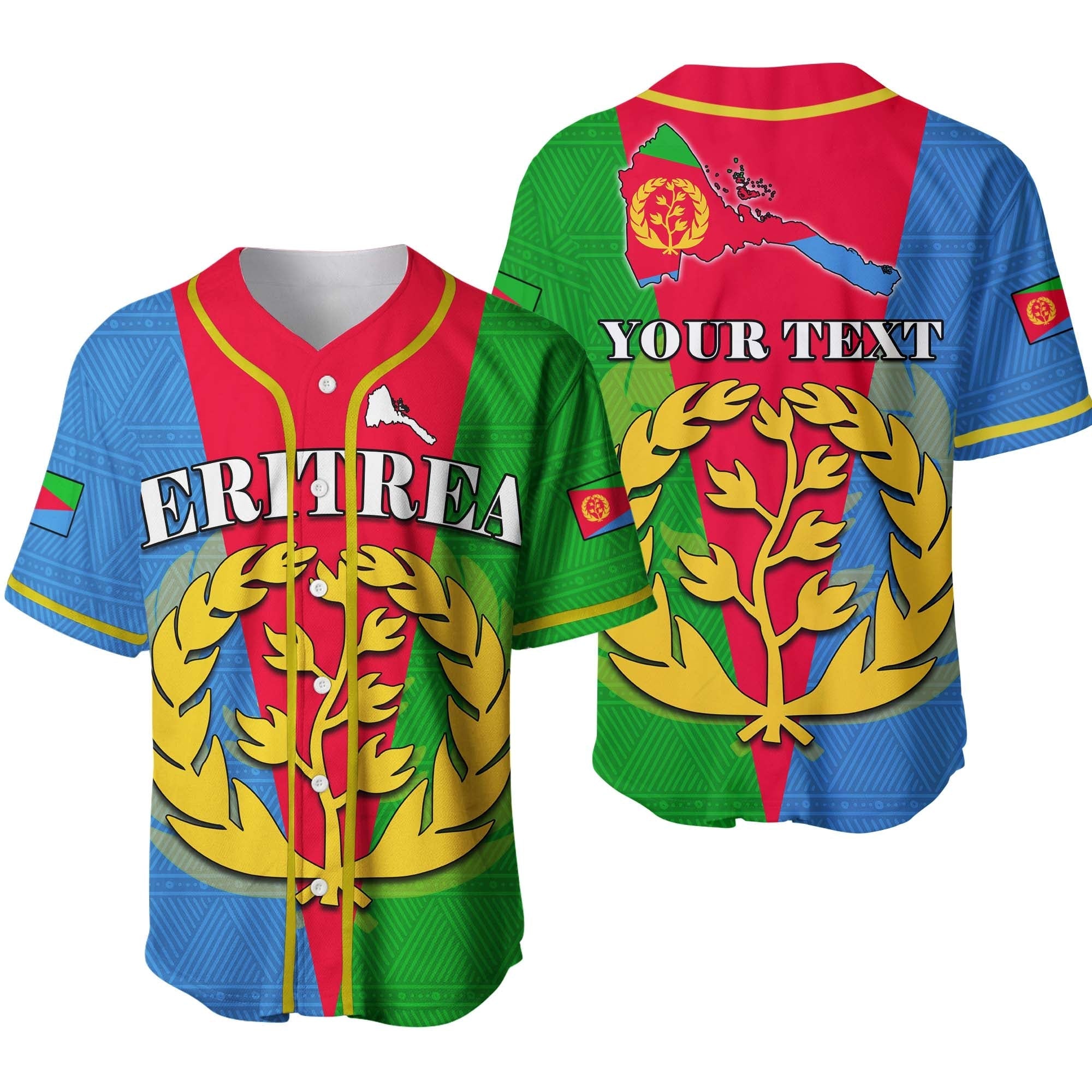 (Custom Personalised) Eritrea Baseball Jersey Eritrean Map Mix African Pattern Simple Style Ver.02 - Wonder Print Shop