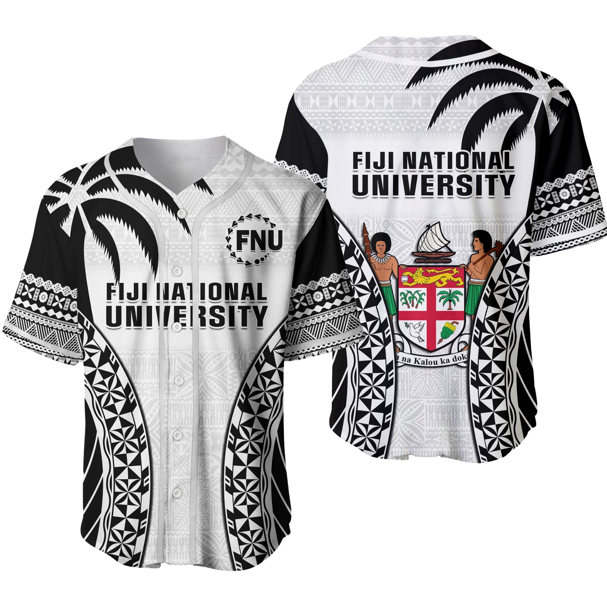 Fiji University Baseball Jersey National Fijian Tapa Pattern White Ver.02 - Wonder Print Shop