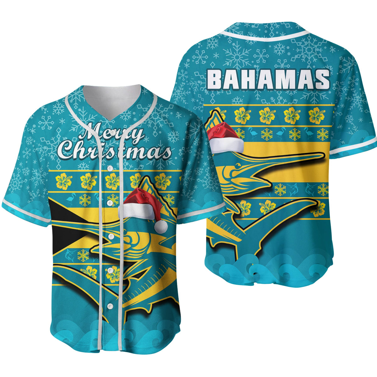Bahamas Baseball Jersey Bahamian Blue Marlin Merry Christmas Ver.02 - Wonder Print Shop