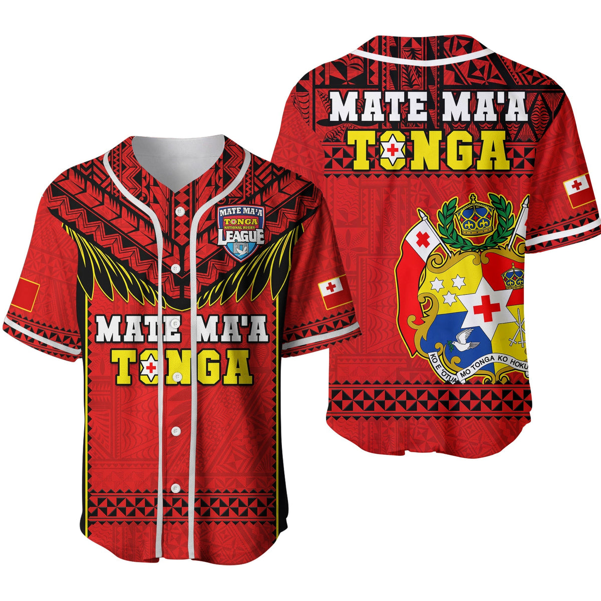 Tonga Rugby Baseball Jersey Mate Maa Tonga Pacific Ngatu Black Ver.02 - Wonder Print Shop