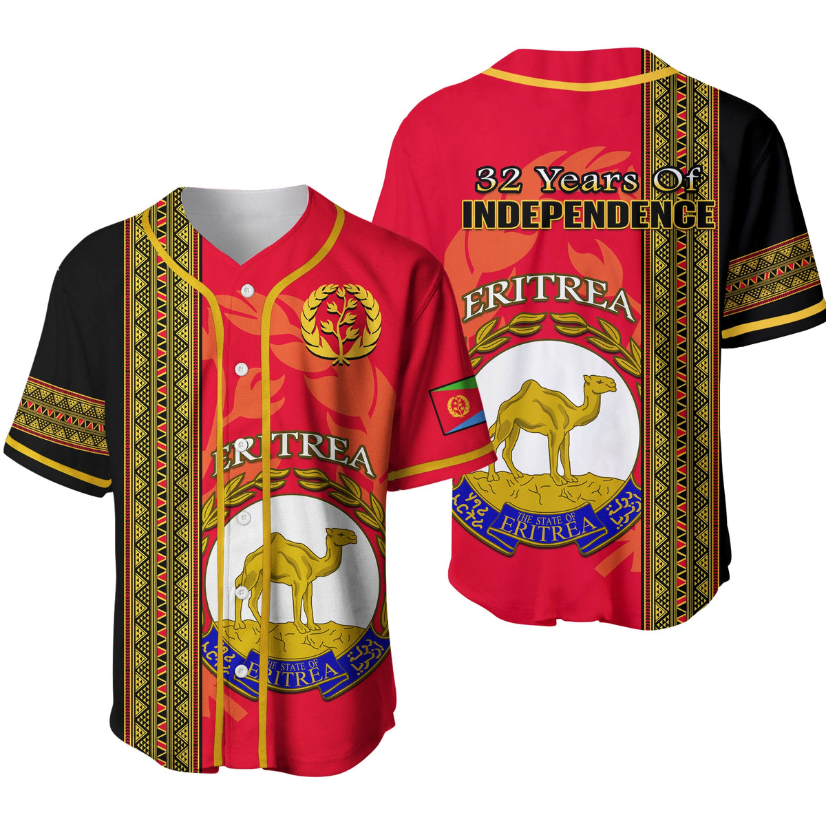 Eritrea Baseball Jersey African Pattern Happy Independence Day Version Black Ver.02 - Wonder Print Shop