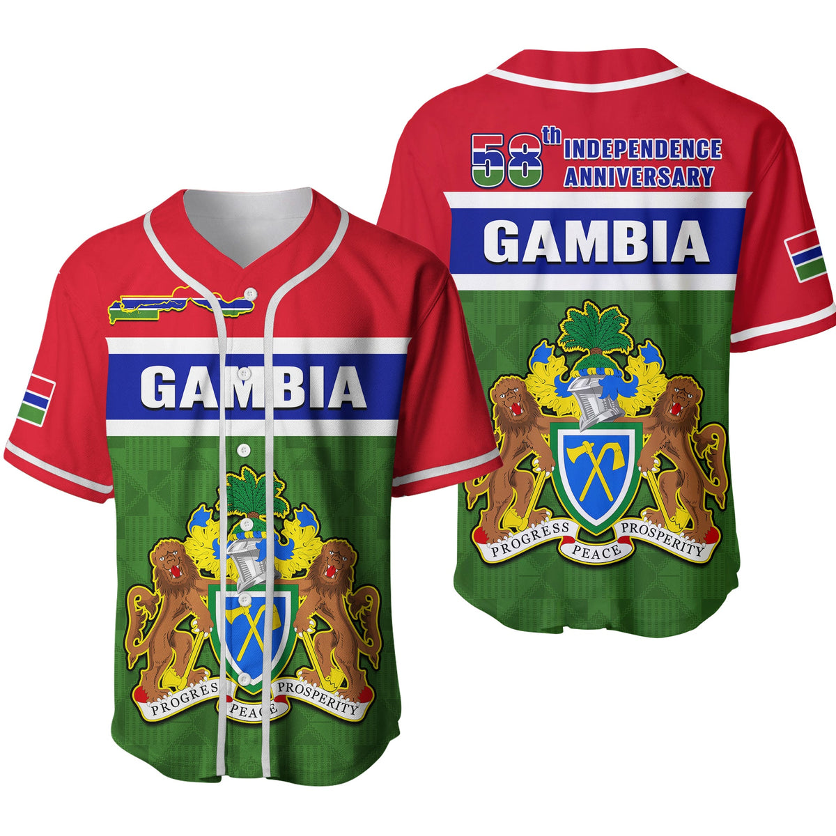Gambia Baseball Jersey Happy 58th Independence Anniversary Flag Style Ver.02 - Wonder Print Shop