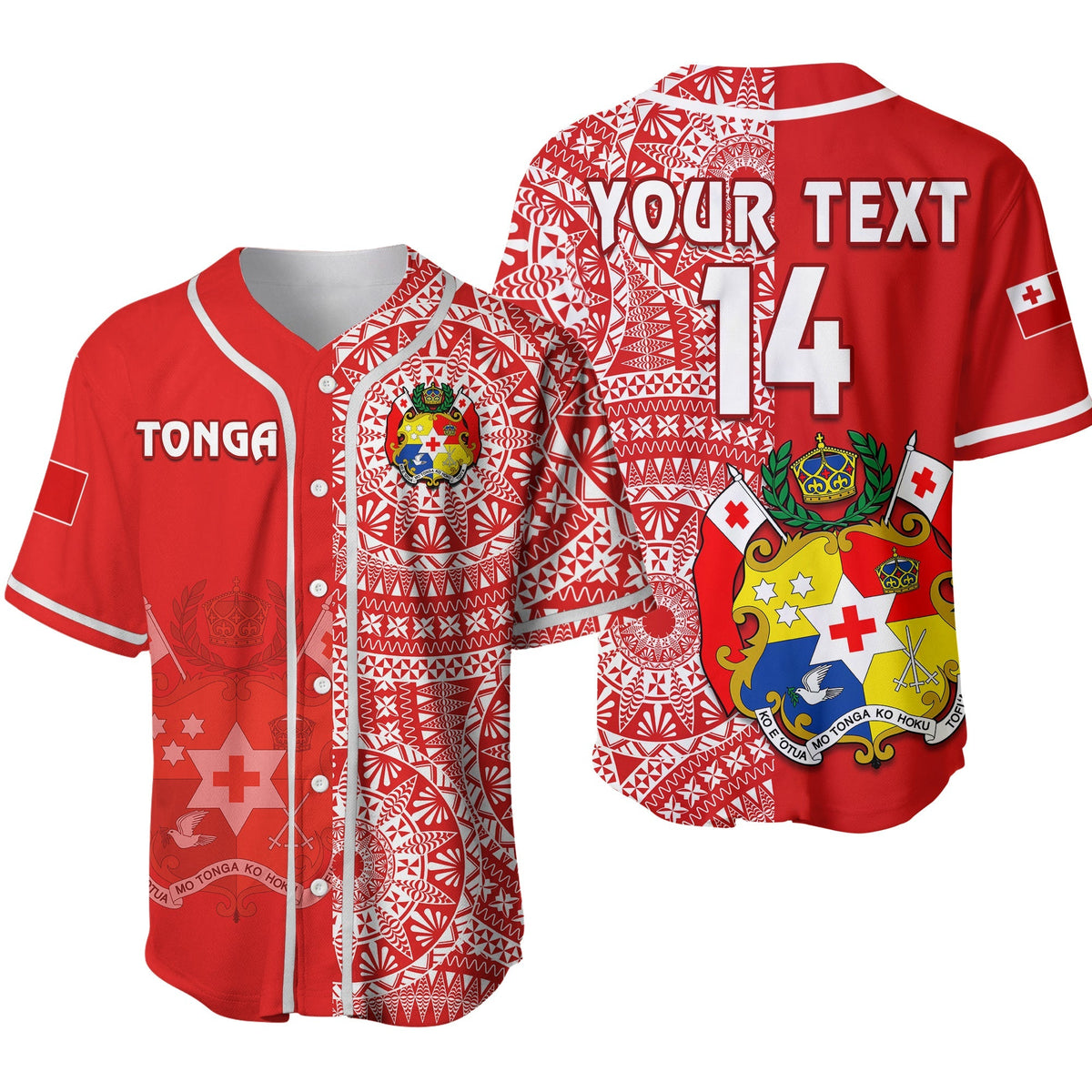 Custom Text And Number Tonga Baseball Jersey Tongan Coat Of Arms Ngatu Pattern Ver.02 - Wonder Print Shop