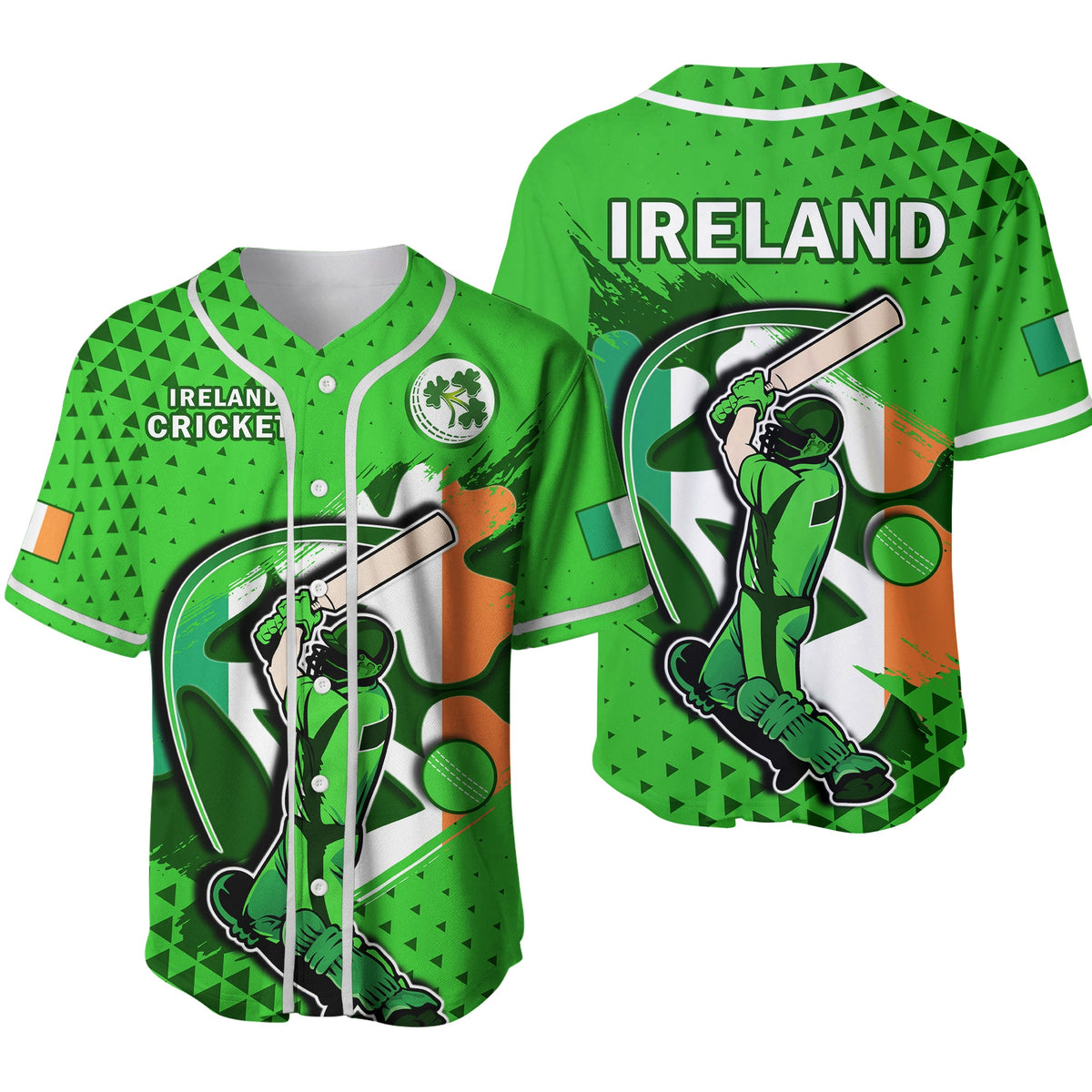 Ireland Cricket Baseball Jersey Irish Flag Shamrock Sporty Style Ver.02 - Wonder Print Shop
