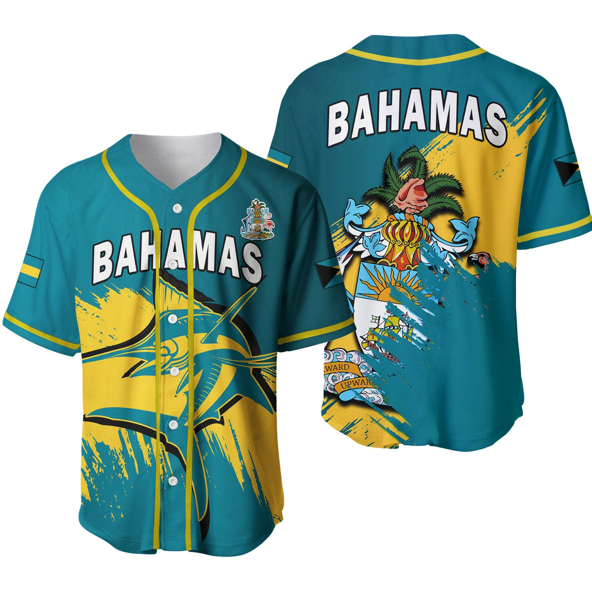 Bahamas Baseball Jersey Blue Marlin With Bahamian Coat Of Arms Ver.02 - Wonder Print Shop