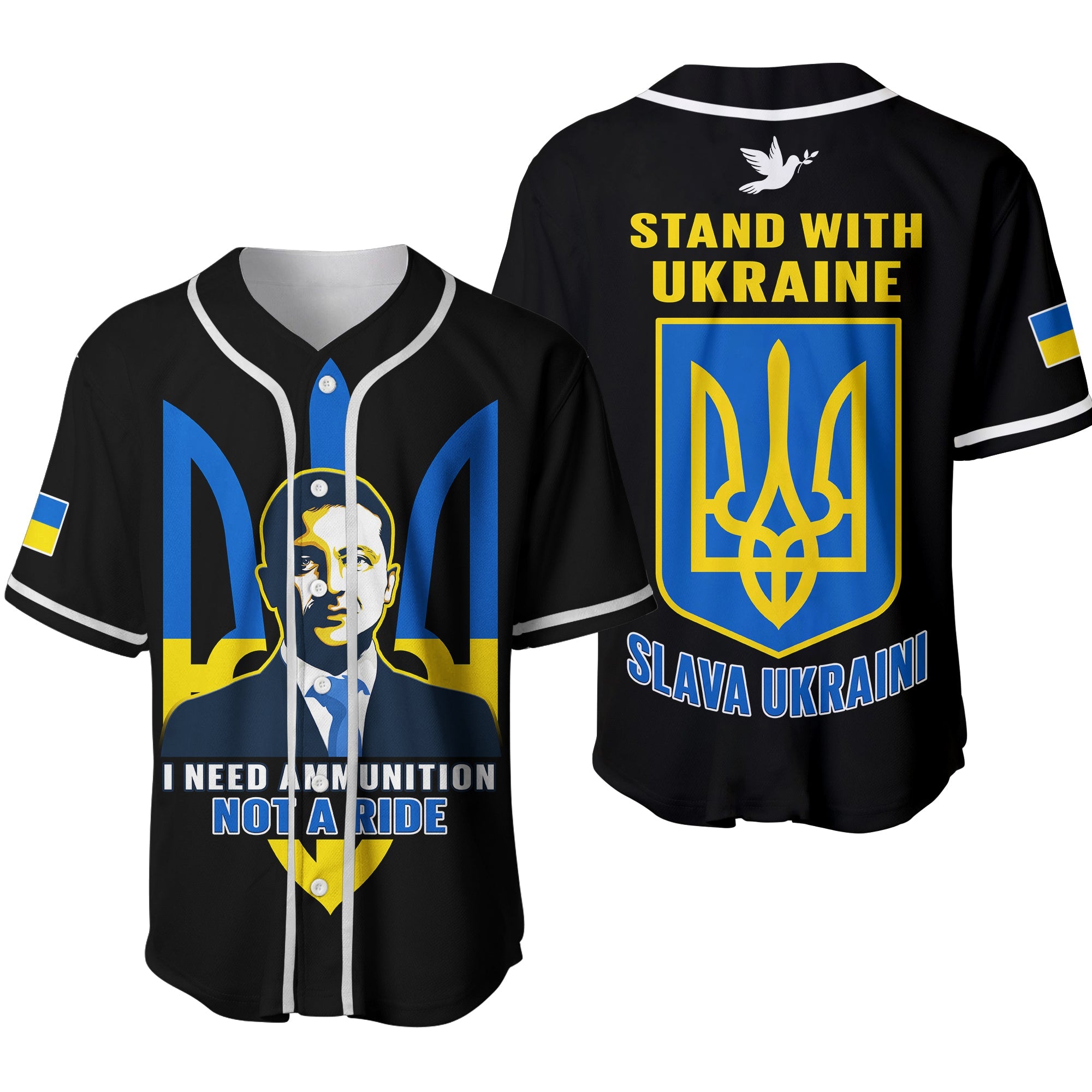 Ukraine Baseball Jersey Ukraine Gold Trident Slava Ukraini Black Ver.02 - Wonder Print Shop