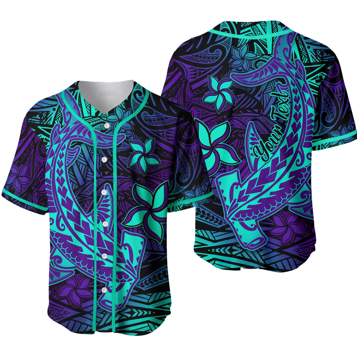 Custom Personalised Polynesian Baseball Jersey Purple Paradise Hawaiian Tribal Hammerhead Shark Ver.02 - Wonder Print Shop