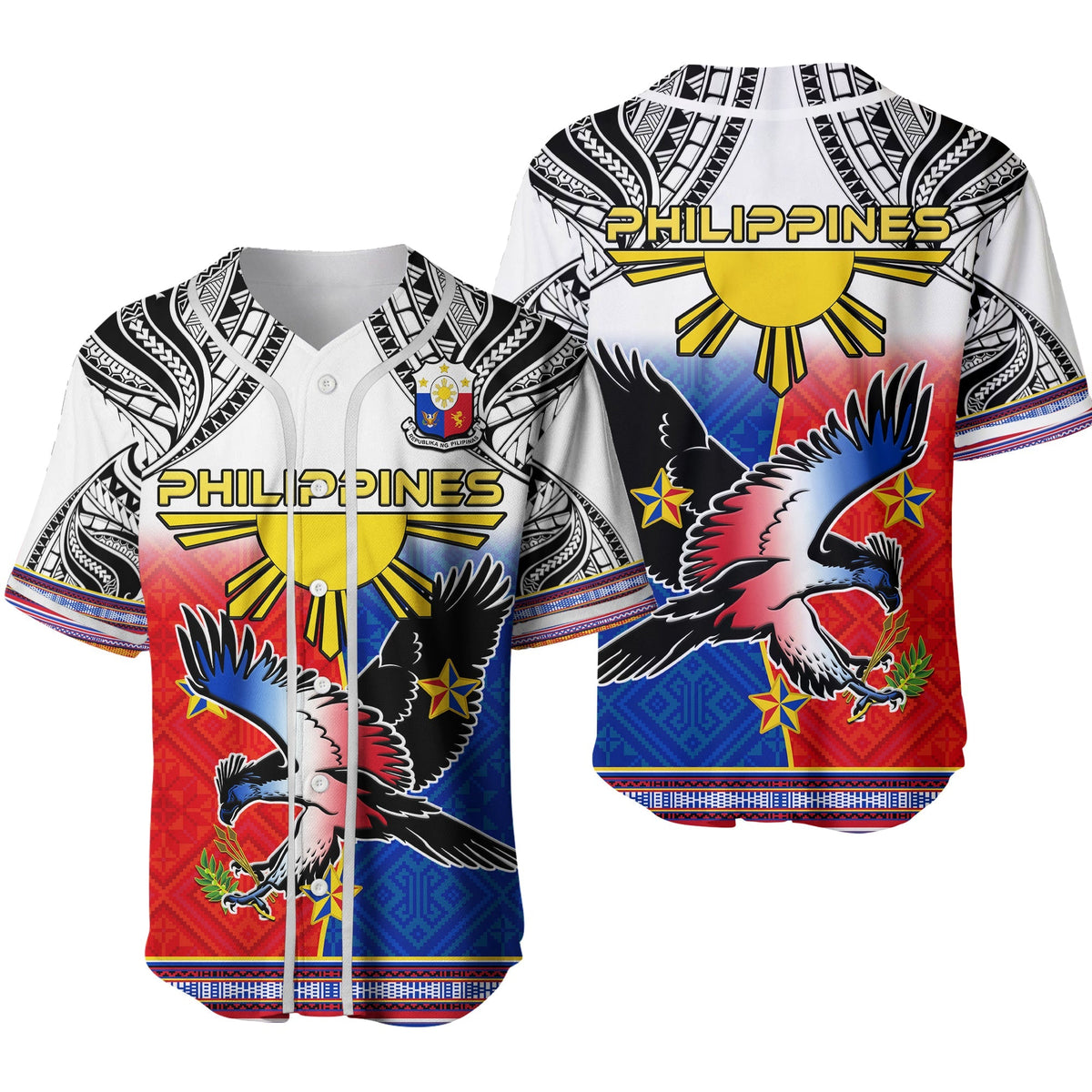 Philippines Baseball Jersey Polynesian Filipino Pattern With Eagle Ver.02 - Wonder Print Shop