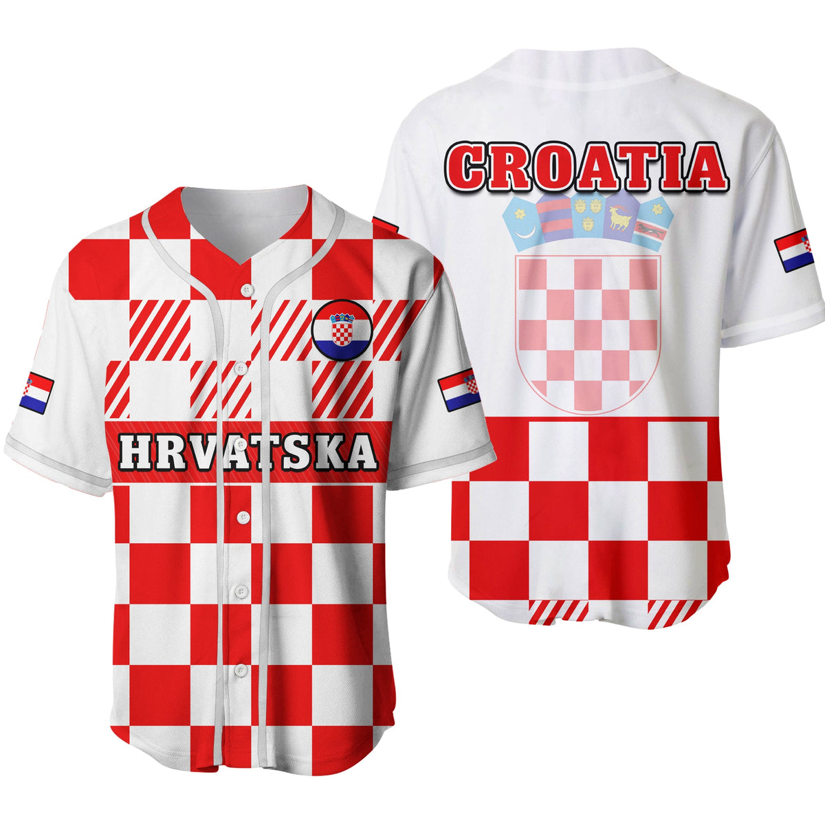 Croatia Football Baseball Jersey Hrvatska Checkerboard Red Version Ver.02 - Wonder Print Shop