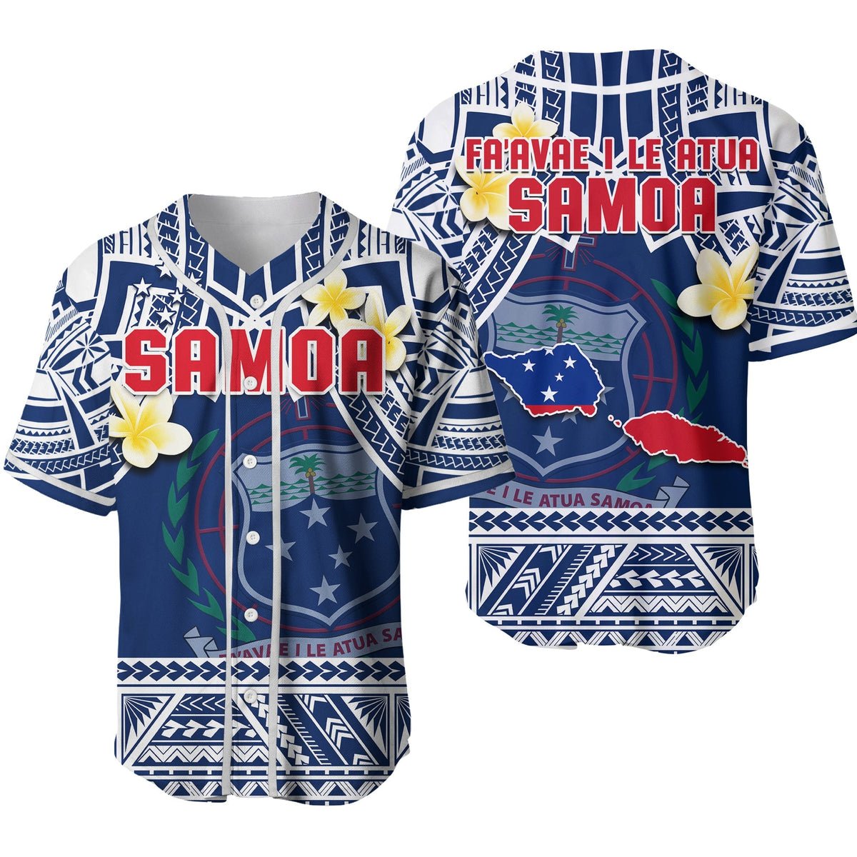 Samoa Baseball Jersey Samoan Plumeria Flowers Mix Polynesian Pattern 02 - Wonder Print Shop