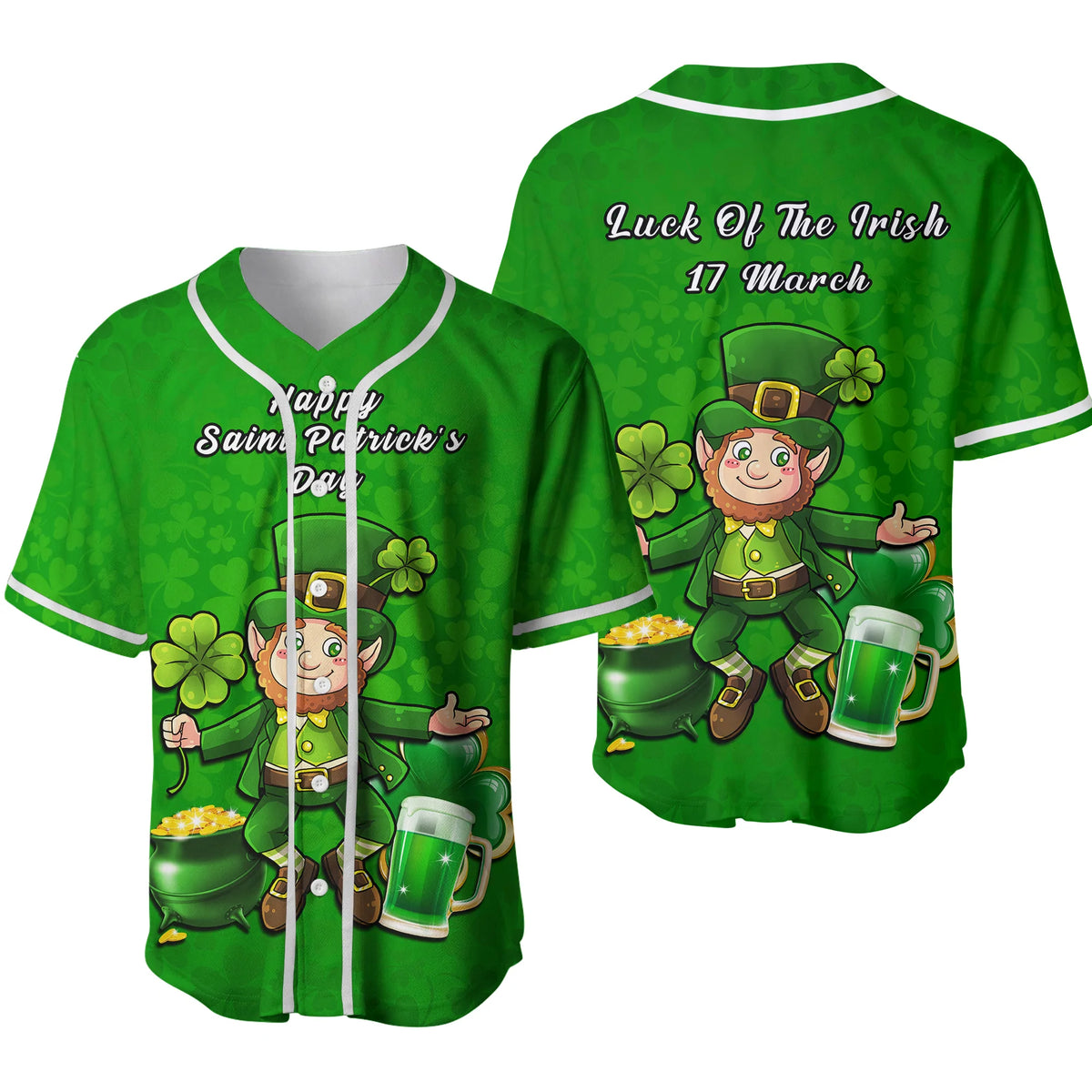 Ireland Baseball Jersey Saint Patricks Day Happy Leprechaun And Shamrock Ver.02 - Wonder Print Shop