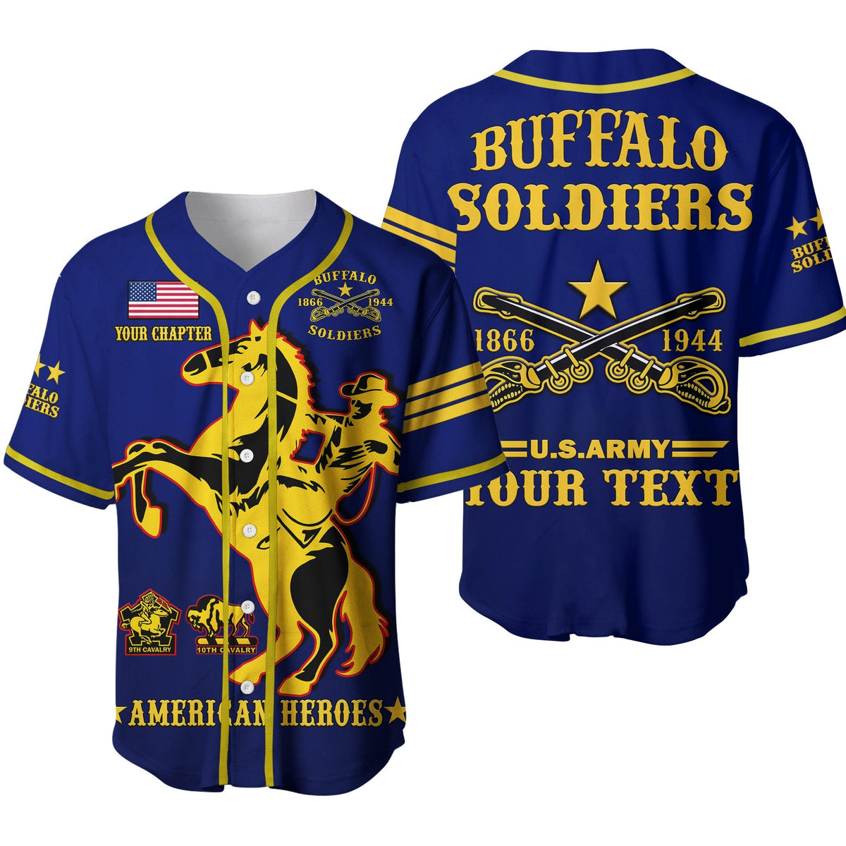 (Custom Text And Chapter) Buffalo Soldiers Baseball Jersey BSMC United States Army Simple Style Ver.02 - Wonder Print Shop