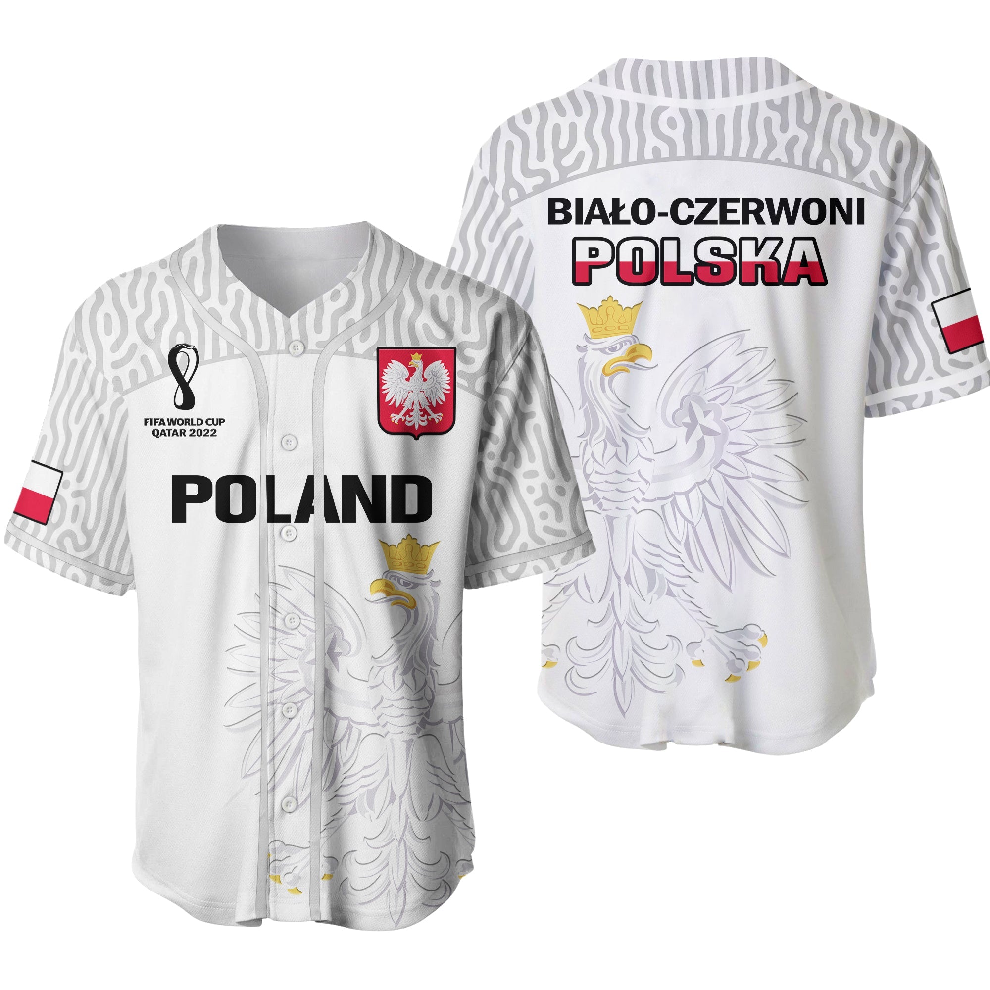 Poland Football Baseball Jersey Polska World Cup 2022 White Ver.02 - Wonder Print Shop