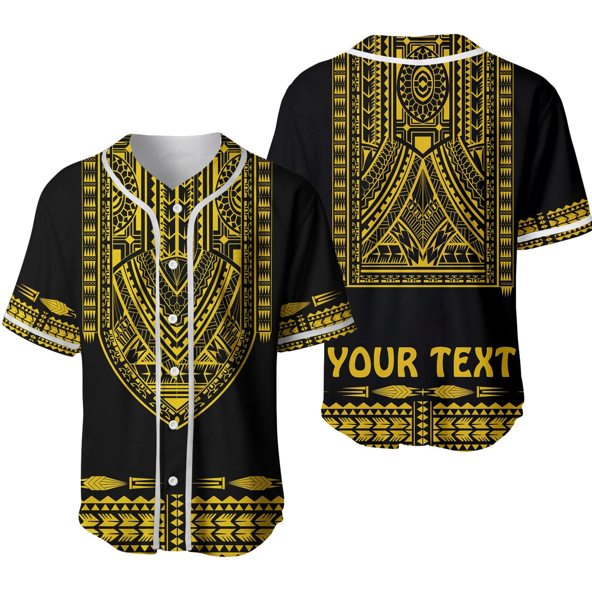 Custom Personalised Polynesian Baseball Jersey Dashiki With Polynesian Tattoo Royal Golden Version Ver.02 - Wonder Print Shop