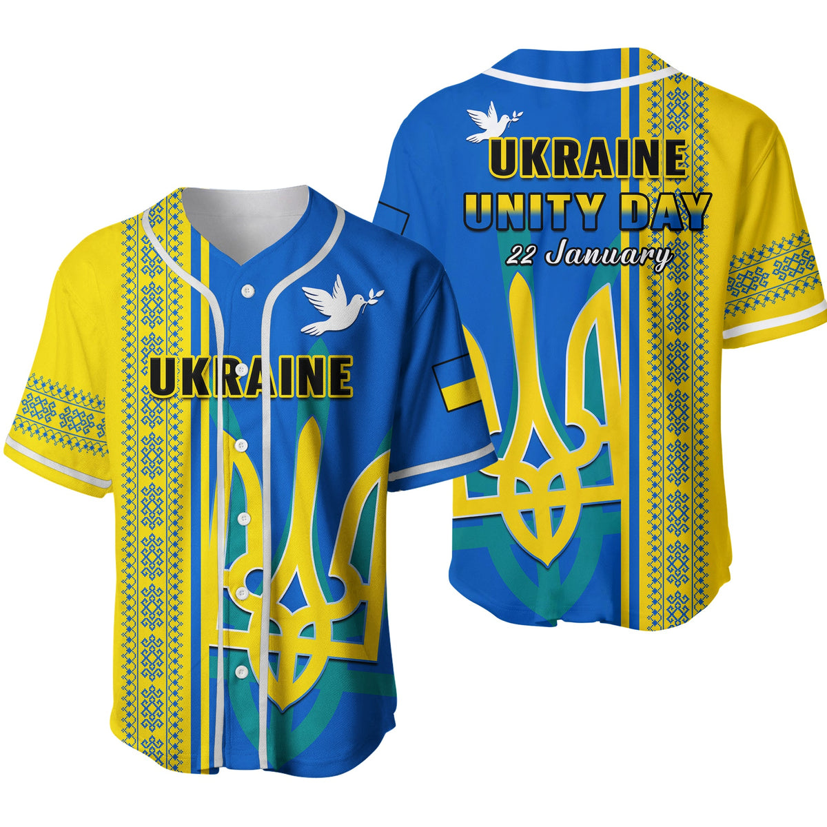 Ukraine Unity Day Baseball Jersey Folk Ukrainian Coat Of Arms Ver.02 - Wonder Print Shop
