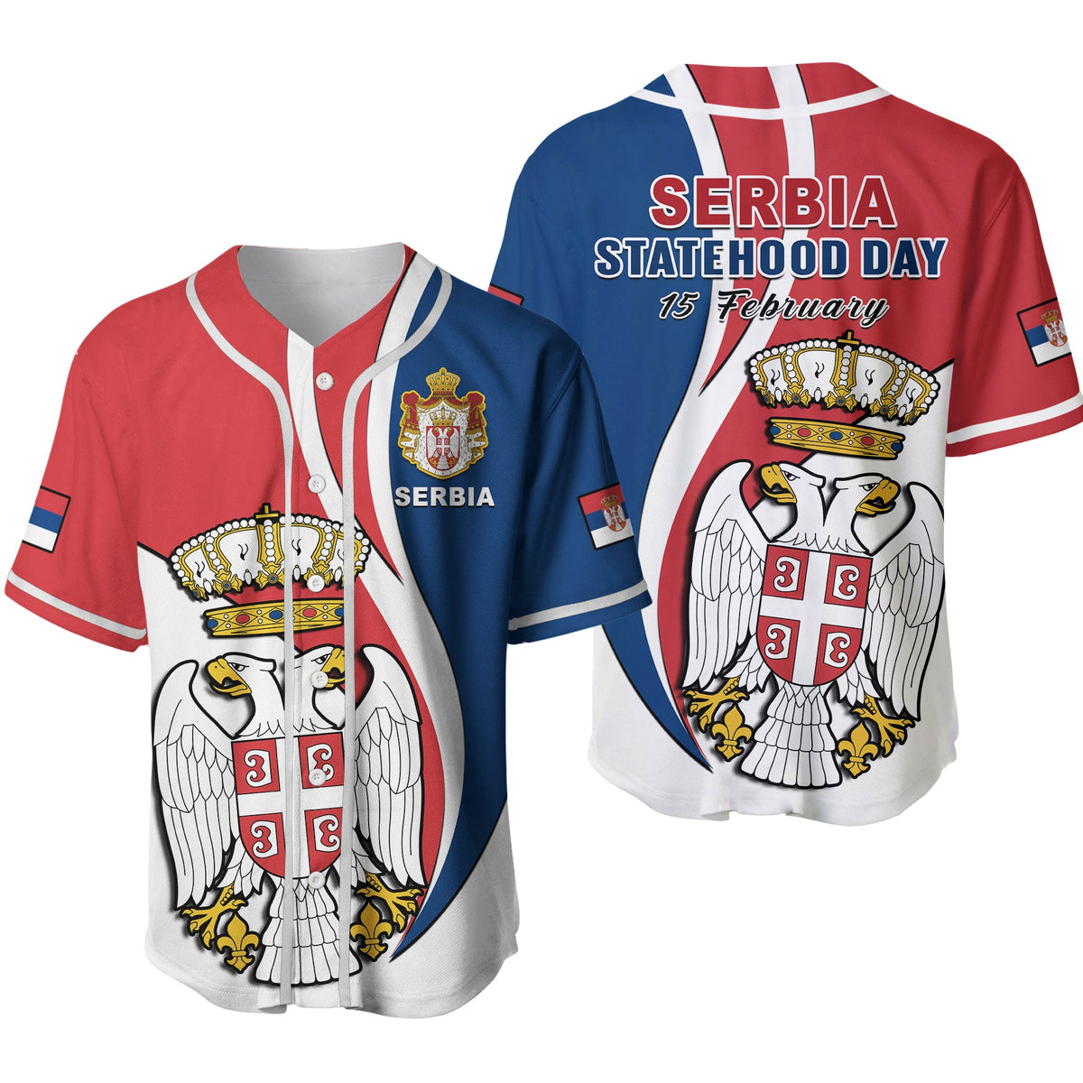 Serbia Baseball Jersey Happy Serbian Statehood Day With Coat Of Arms Ver.02 - Wonder Print Shop