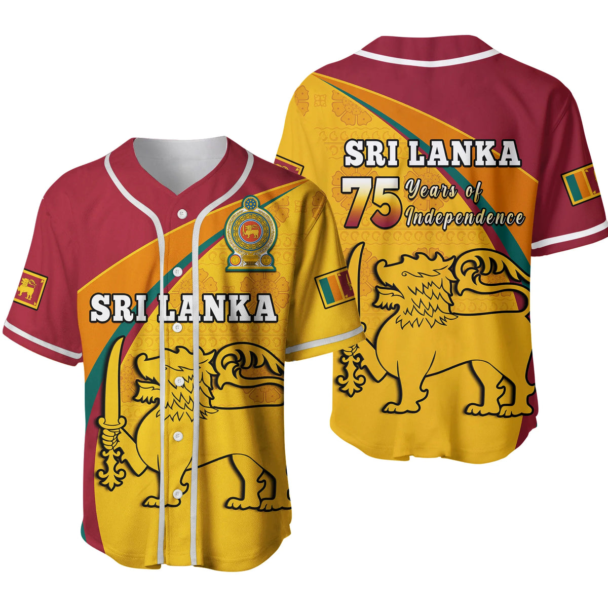 Sri Lanka Baseball Jersey Sri Lankan Pattern Happy 75 Years Of Independence Ver.02 - Wonder Print Shop