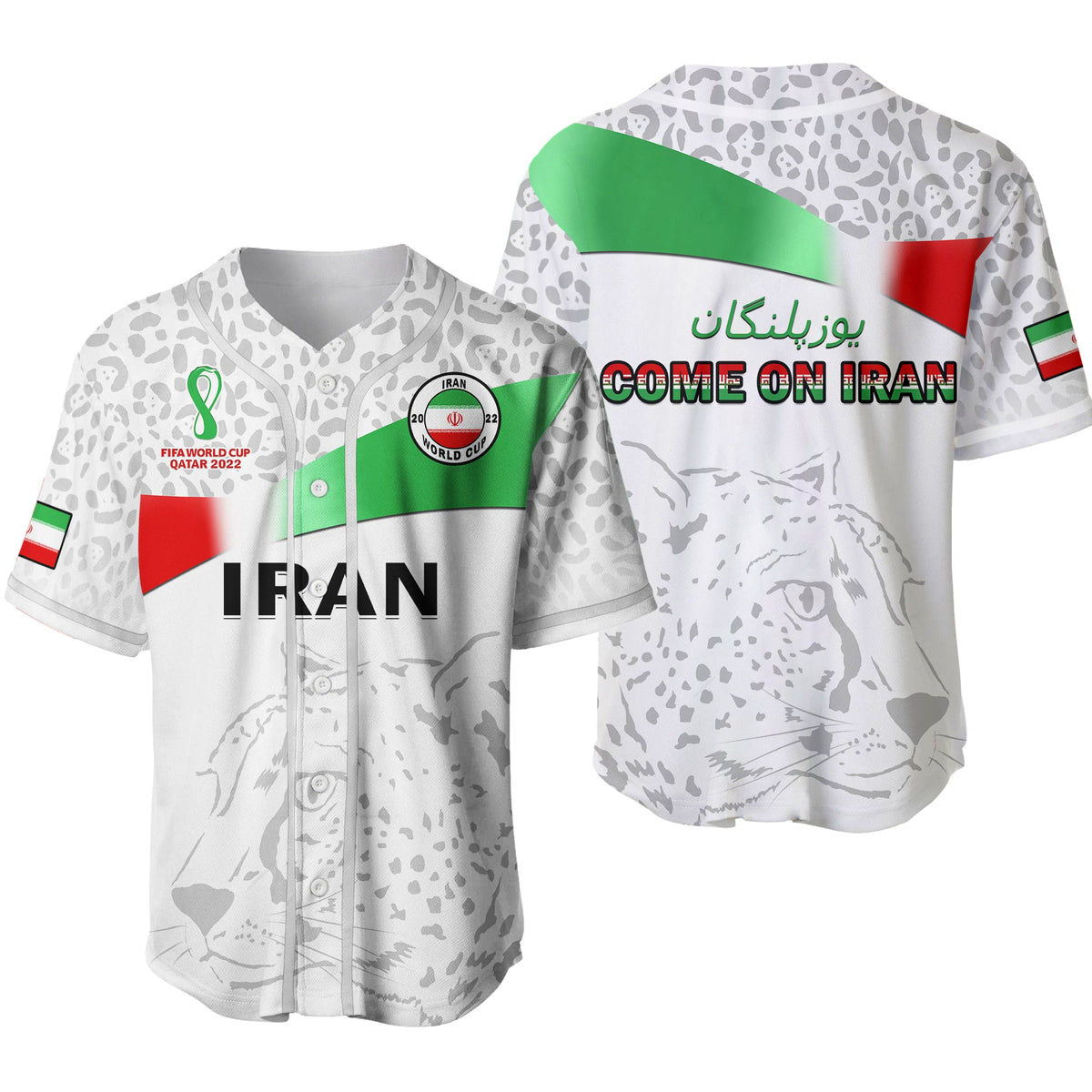 (Custom Text And Number) Iran Football Baseball Jersey Team Melli World Cup 2022 Ver.02 - Wonder Print Shop