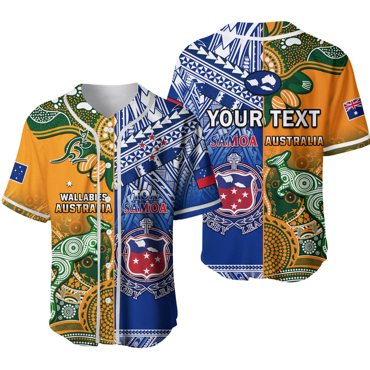 (Custom Personalised) Australia Wallabies And Toa Samoa Rugby Baseball Jersey Aboriginal Mix Polynesian Ver.01 - Wonder Print Shop