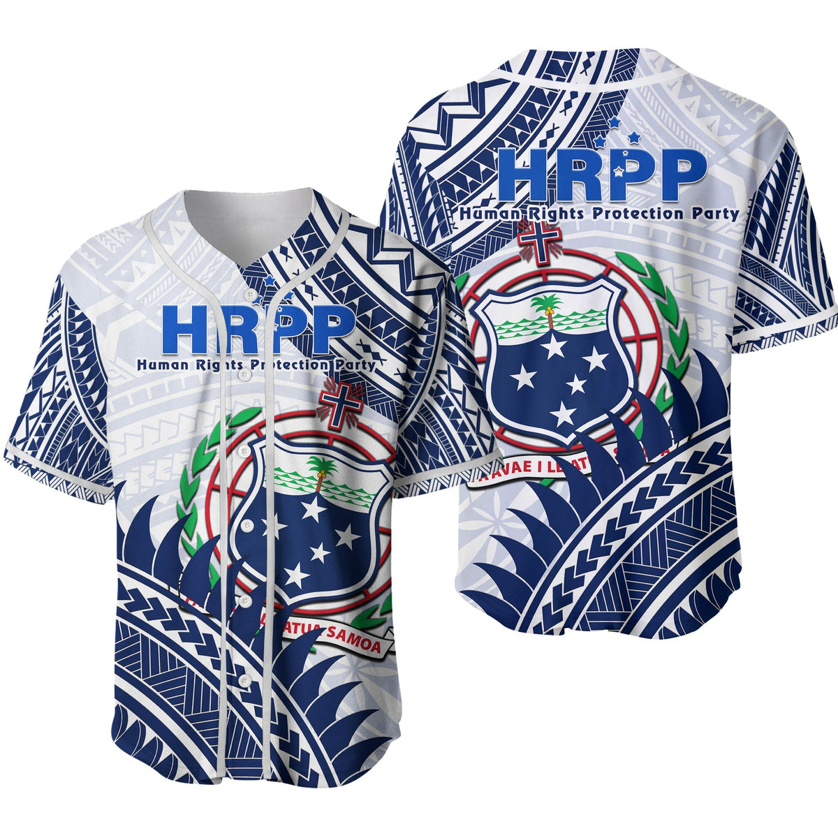 HRPP Samoa Baseball Jersey Samoan Coat Of Arms Polynesian Pattern Ver.02 - Wonder Print Shop