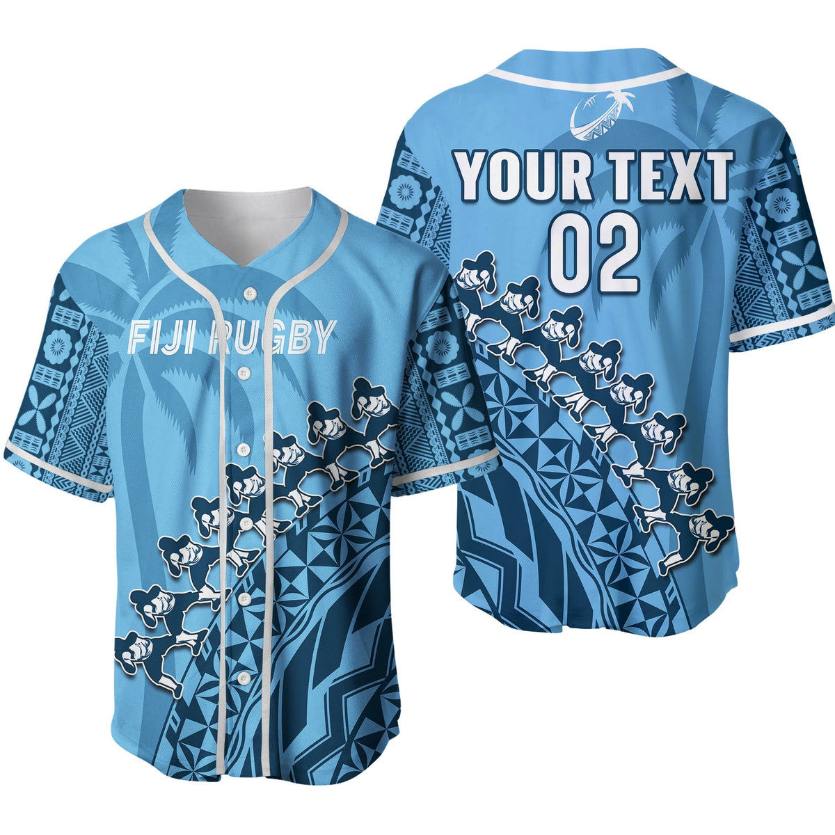 Custom Text And Number Fiji Tapa Rugby Baseball Jersey Fijian Cibi Dance Tapa Pattern Blue Ver.02 - Wonder Print Shop